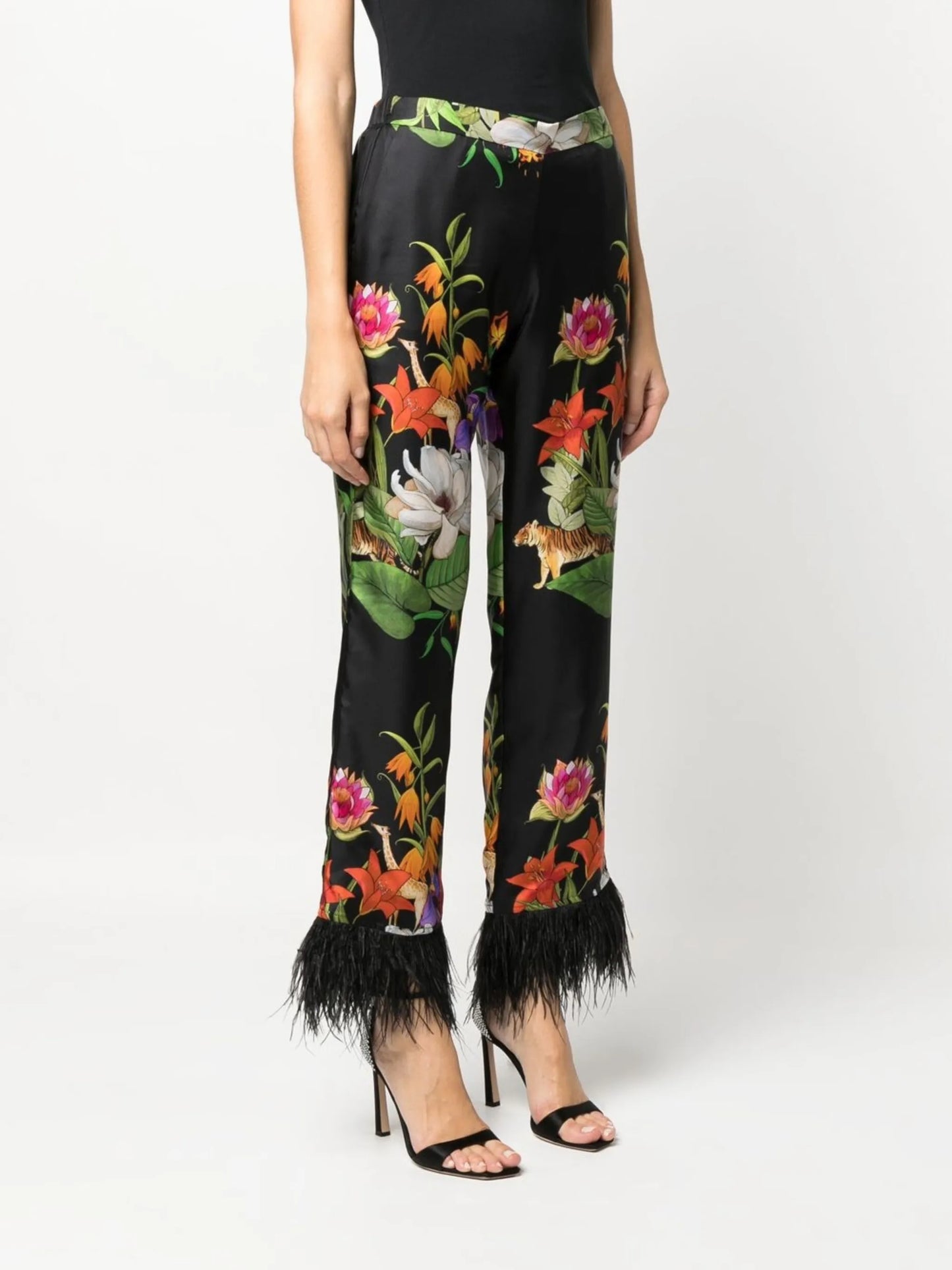 ostrich feather-trim cropped trousers