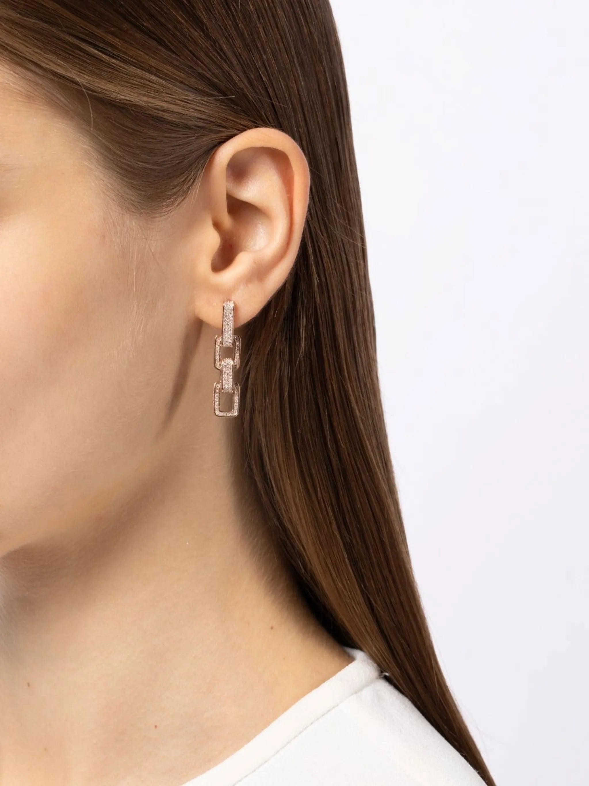 18K rose gold triple deco diamond earrings