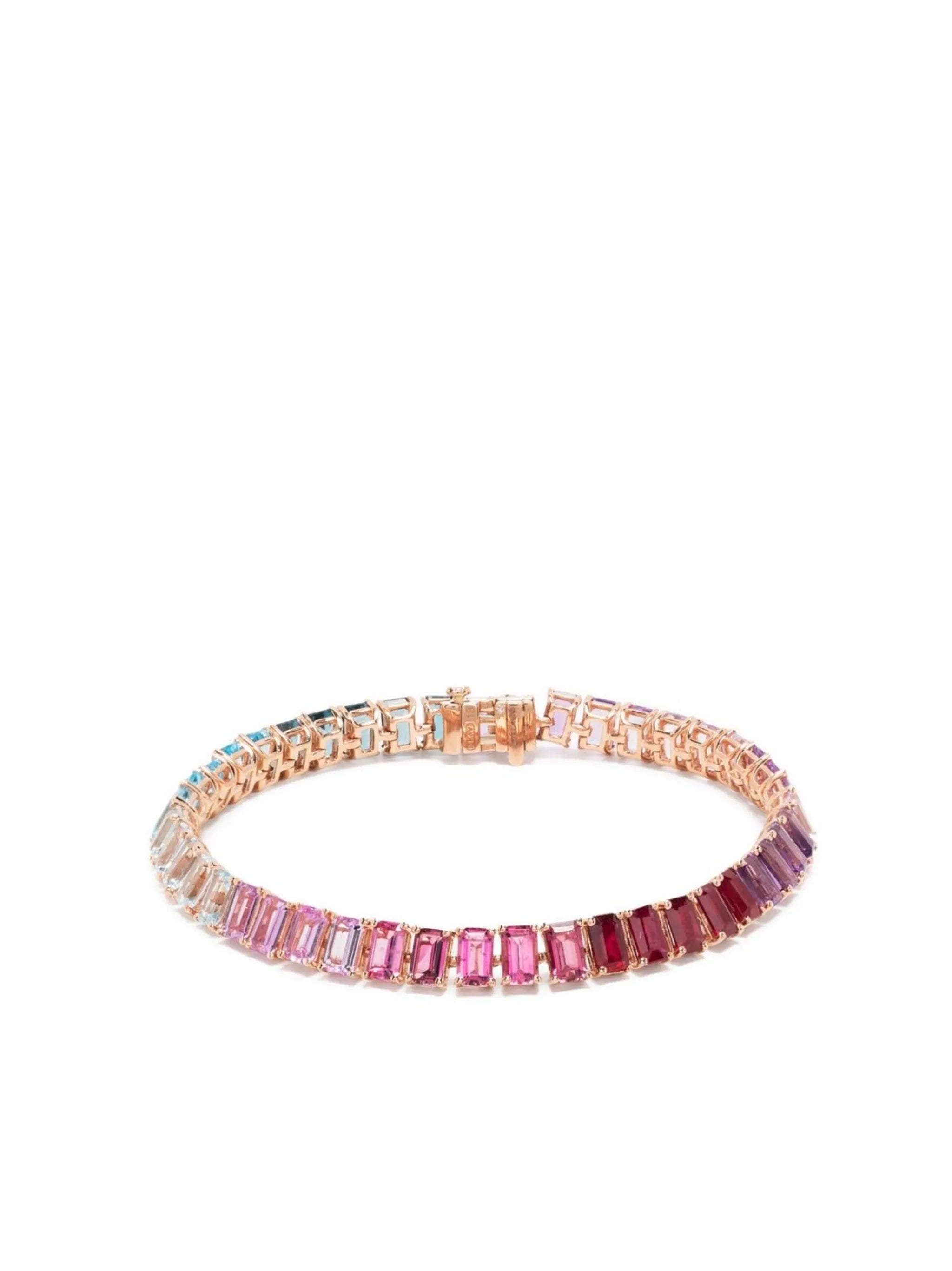 18kt yellow gold Rainbow Baguette diamond tennis bracelet