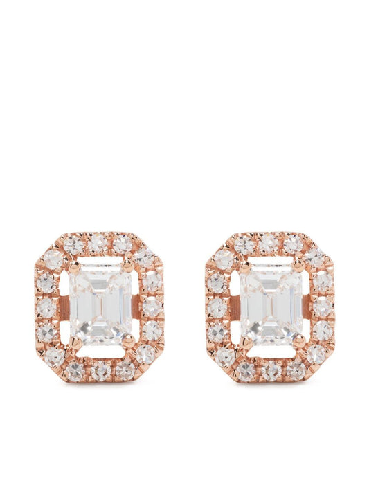 18K rose gold mini me diamond halo earrings