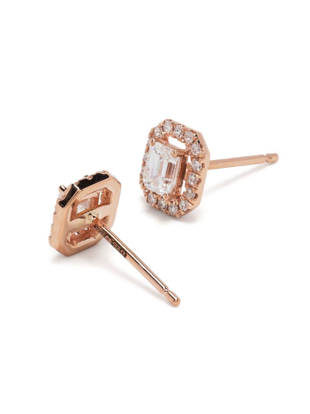 18K rose gold mini me diamond halo earrings