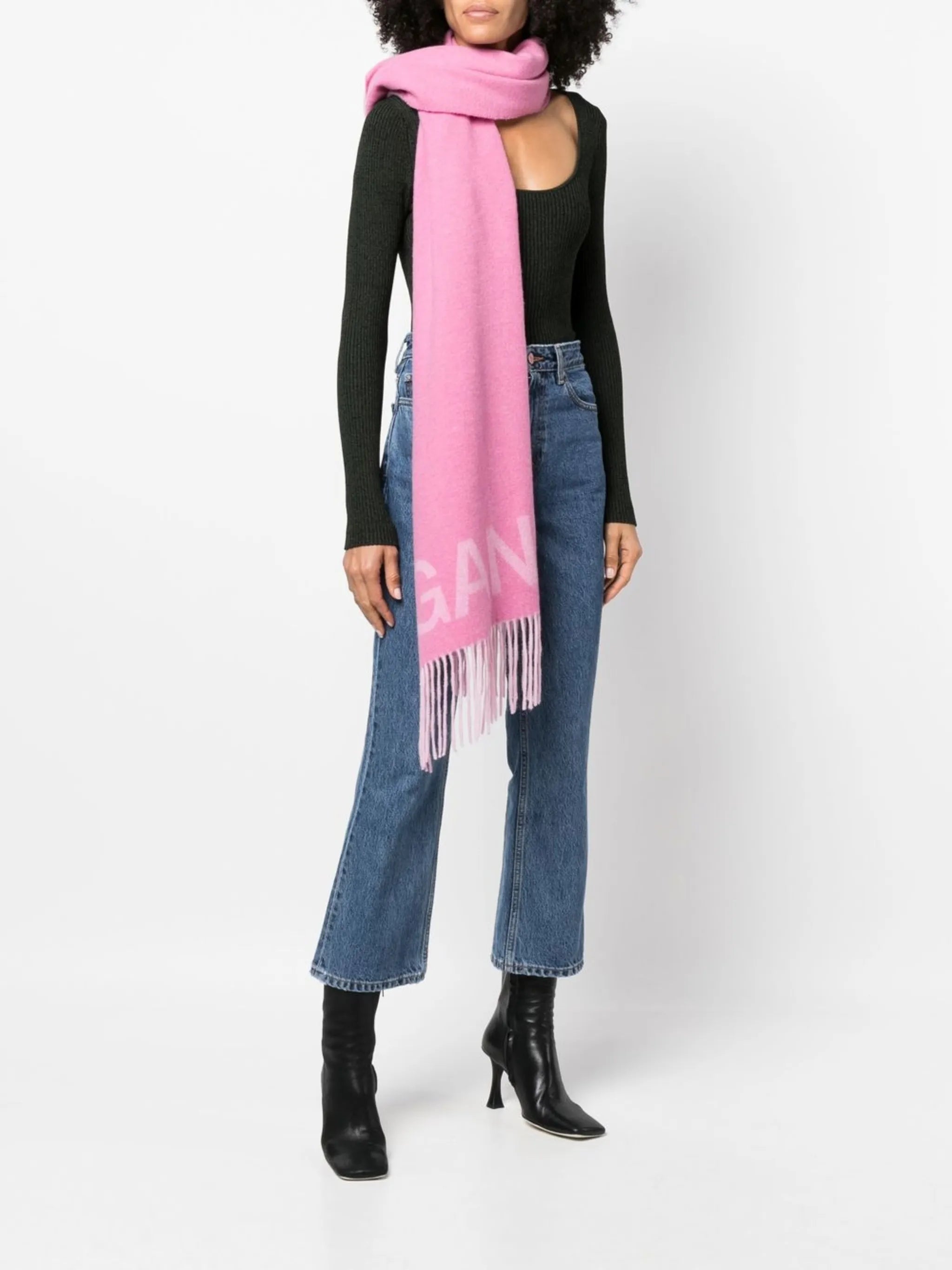 embroidered-logo fringed scarf