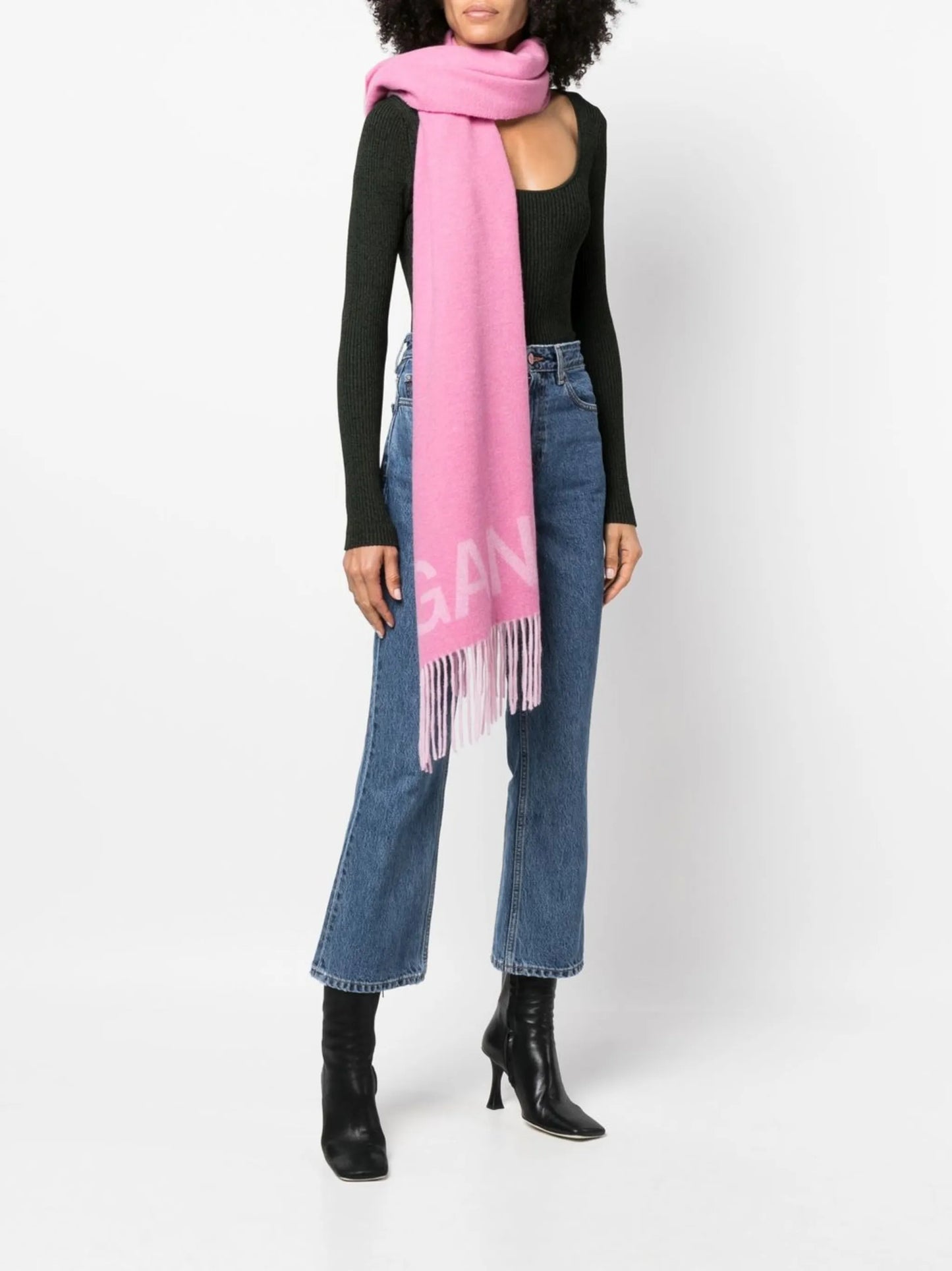 embroidered-logo fringed scarf