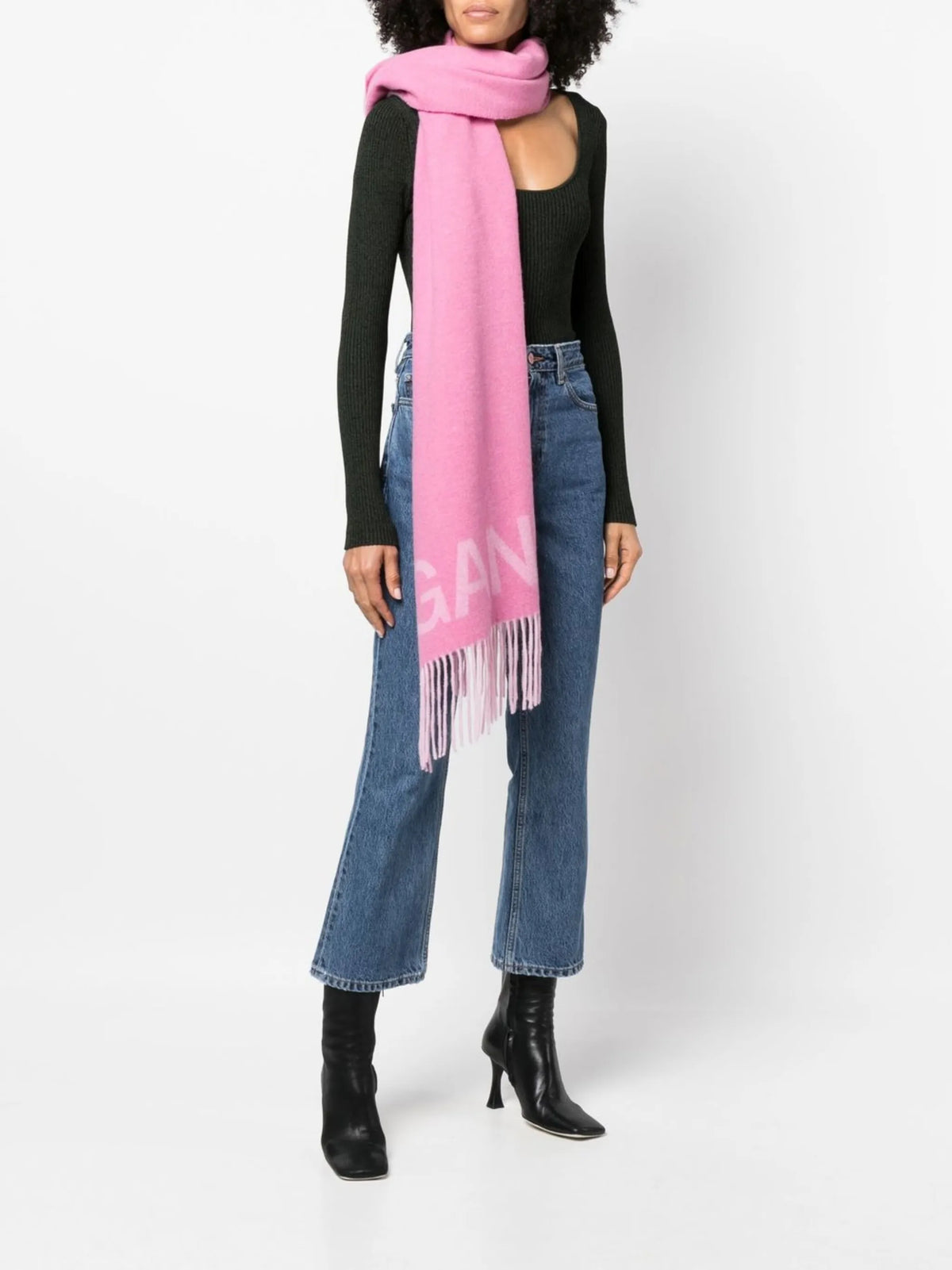 embroidered-logo fringed scarf