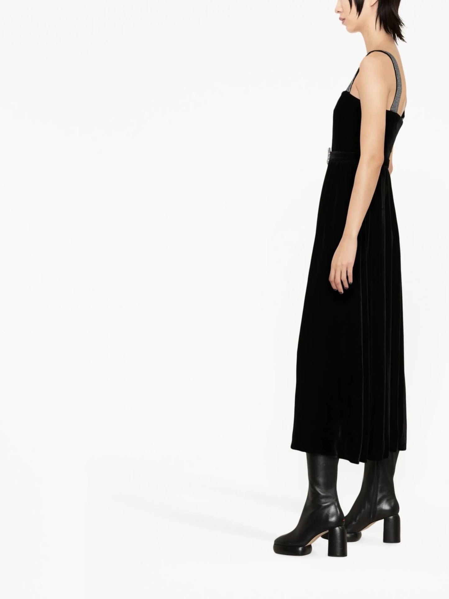 crystal-embellished velvet midi dress