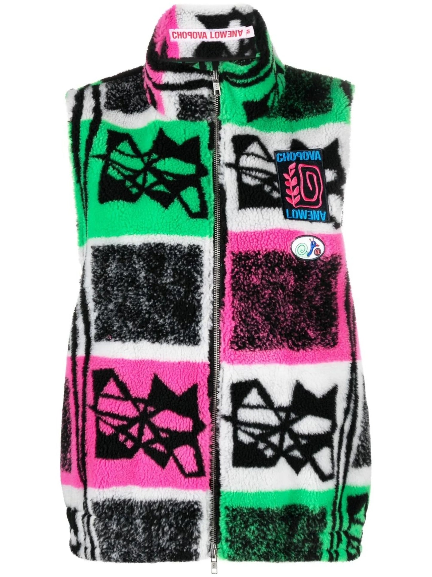 graphic-print fleece gilet