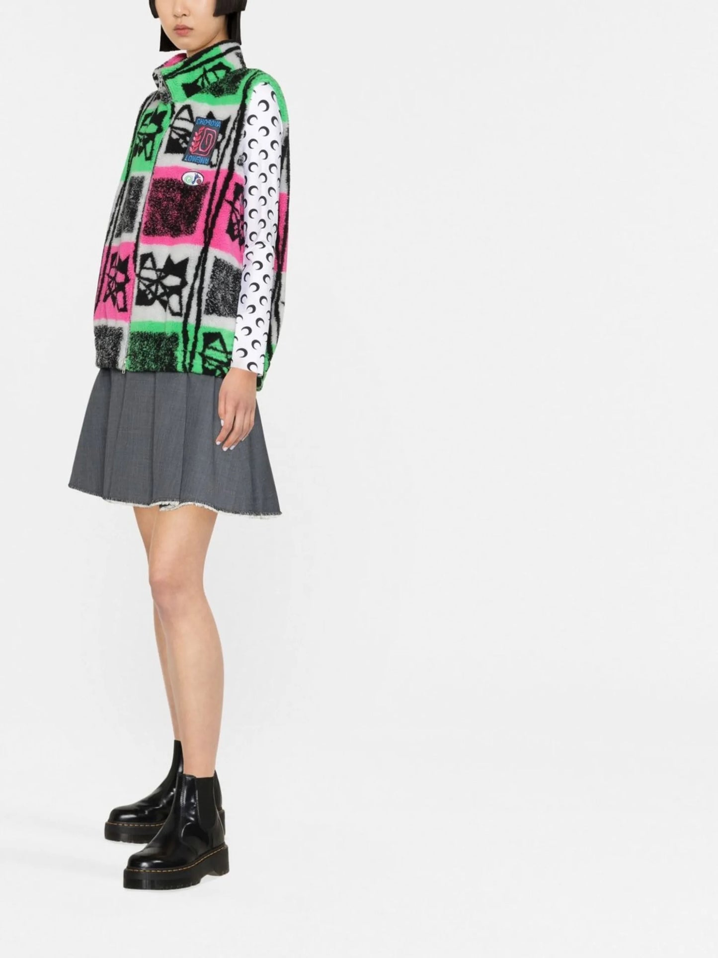 graphic-print fleece gilet