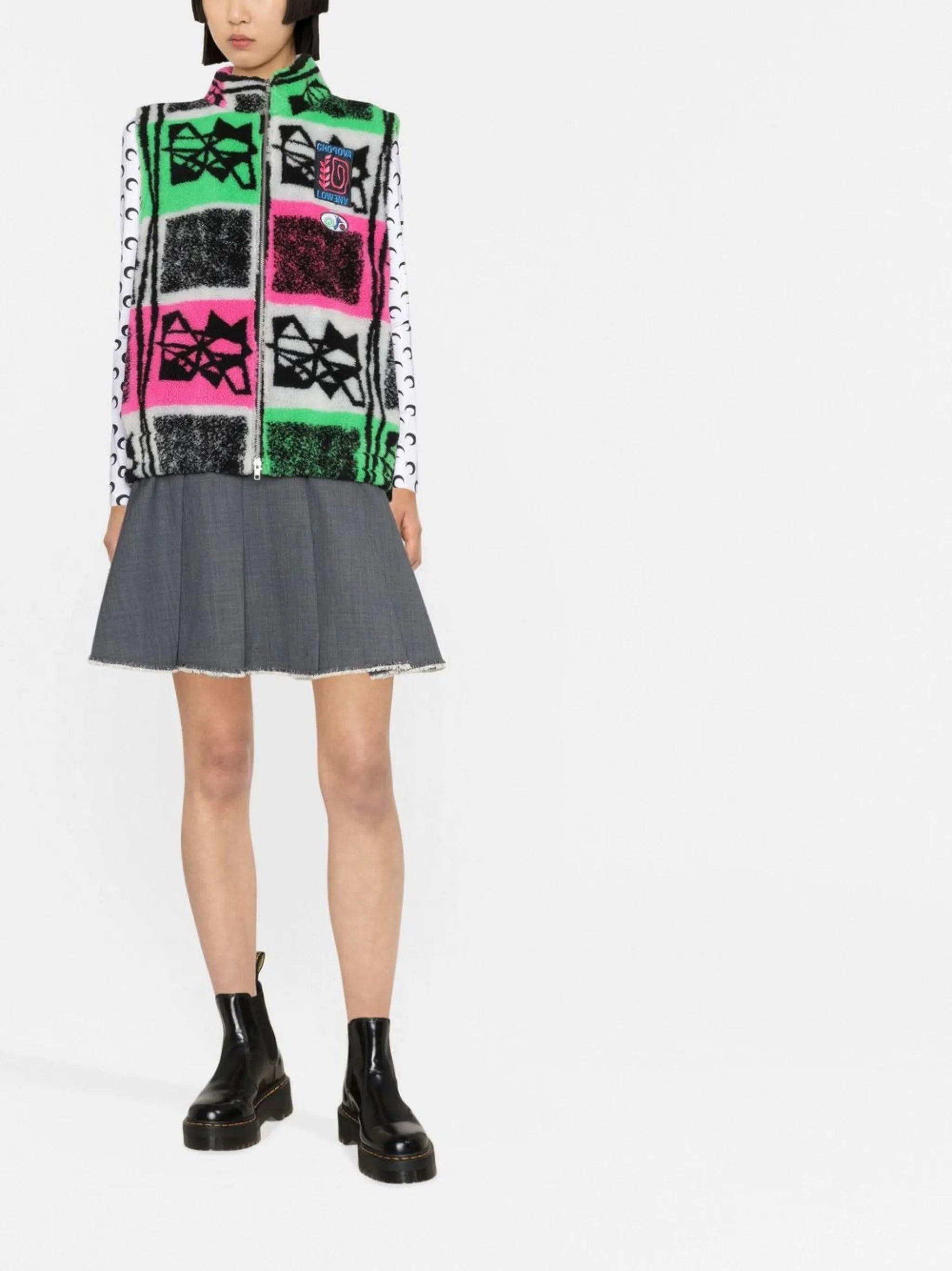graphic-print fleece gilet