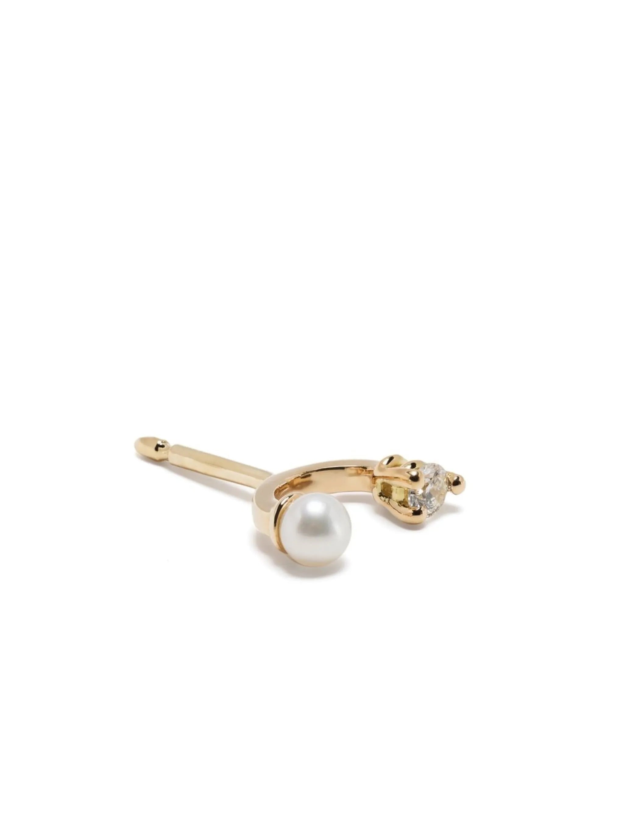 18kt yellow gold Micro pearl and diamond single stud earring