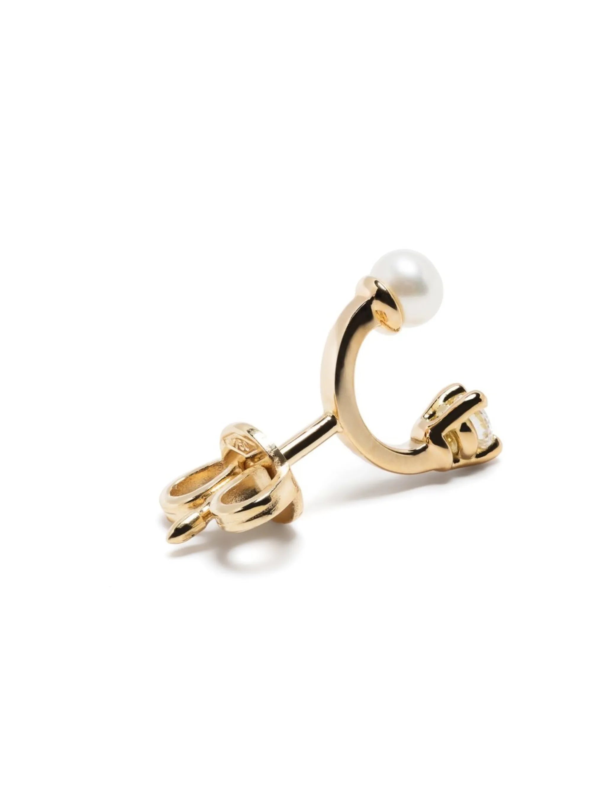 18kt yellow gold Micro pearl and diamond single stud earring