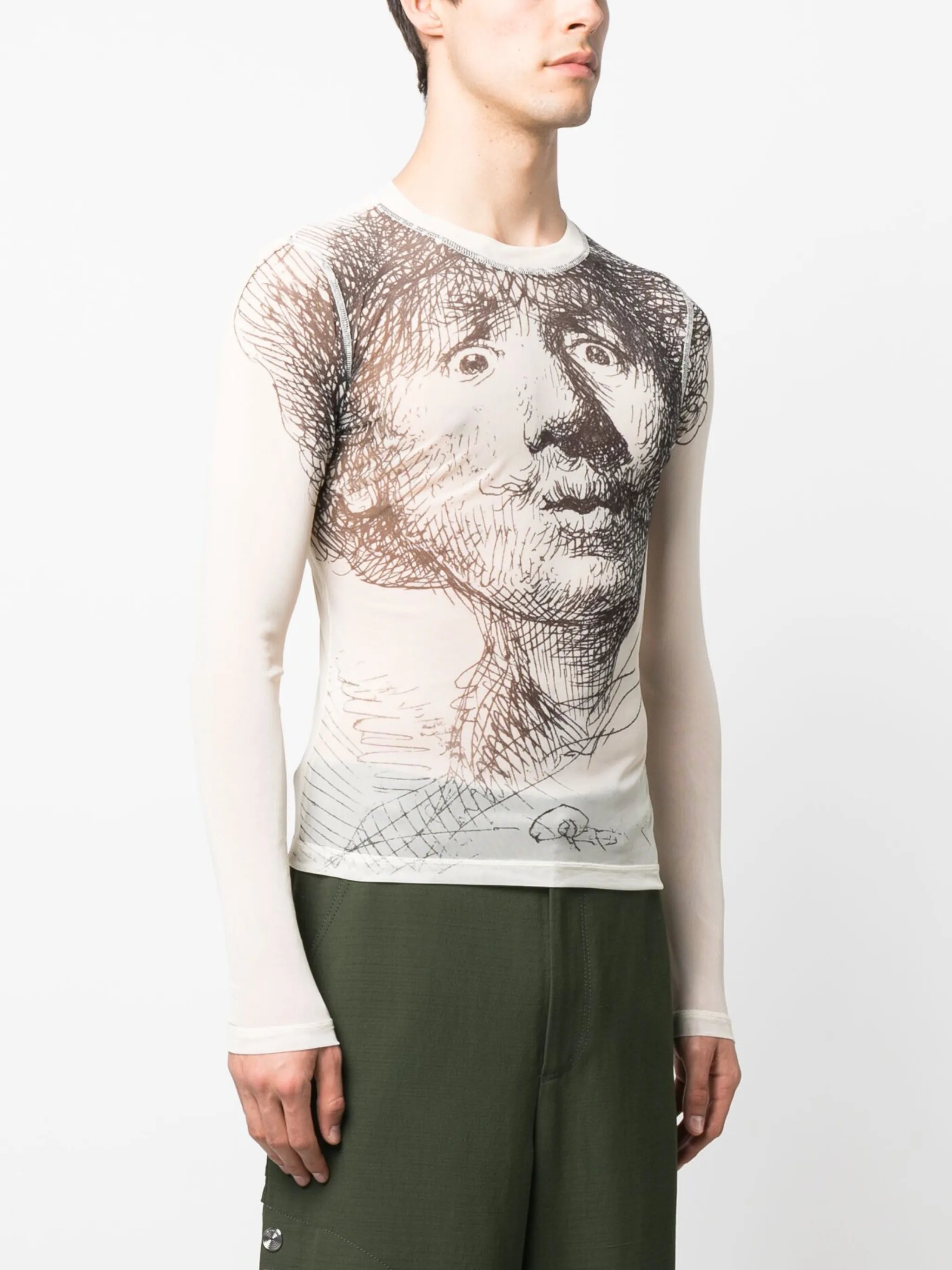 illustration-print sheer T-shirt