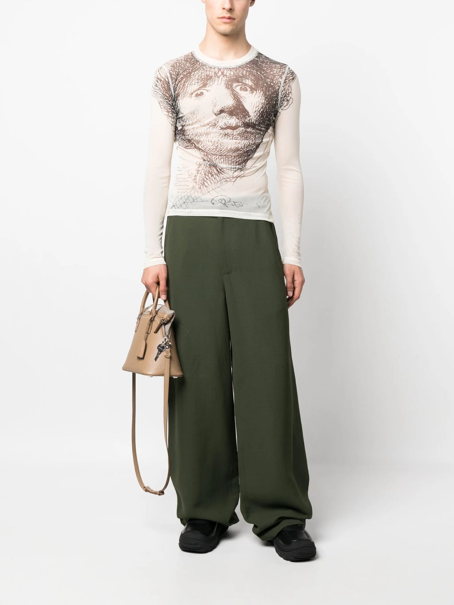 illustration-print sheer T-shirt
