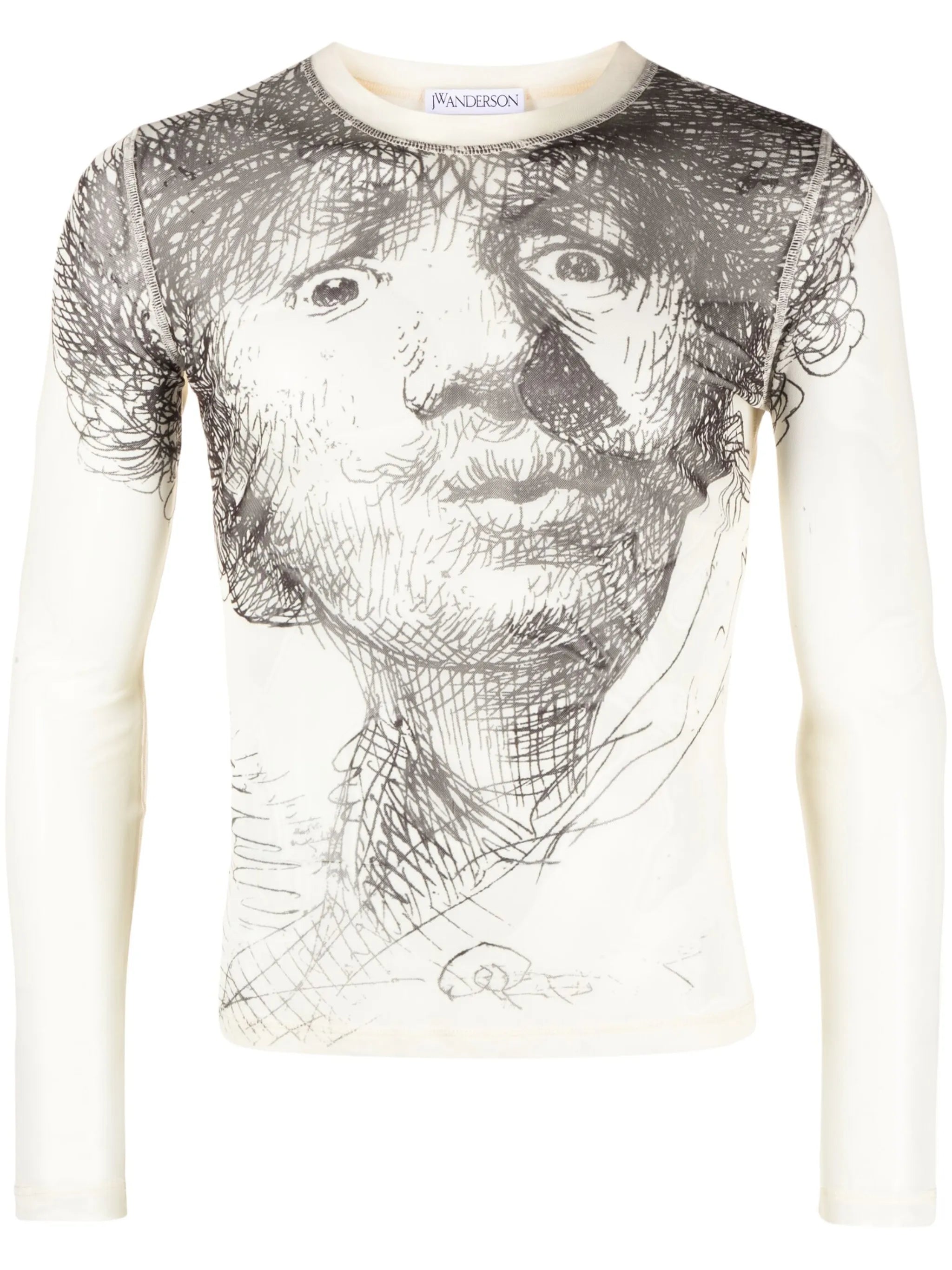 illustration-print sheer T-shirt