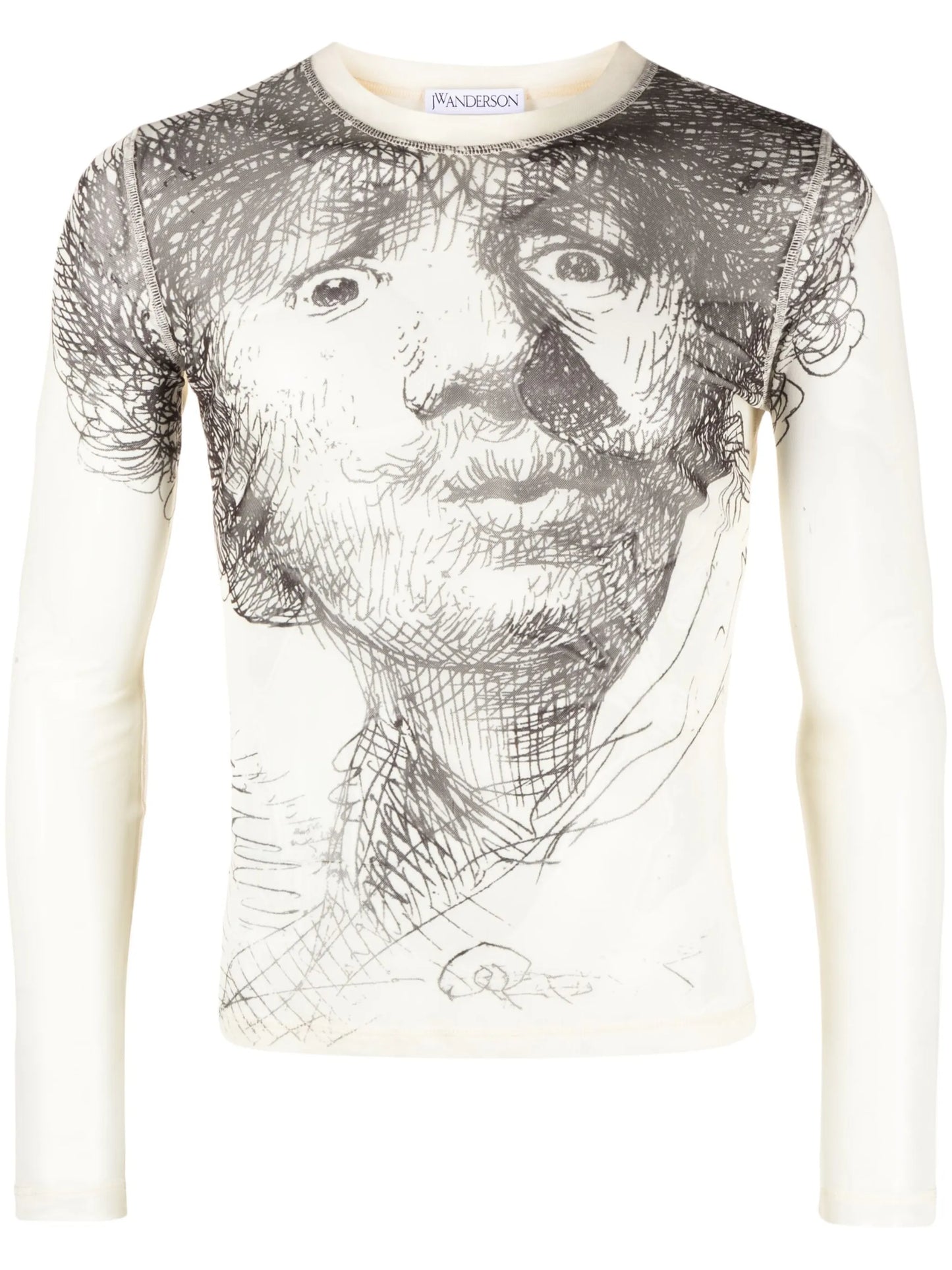 illustration-print sheer T-shirt