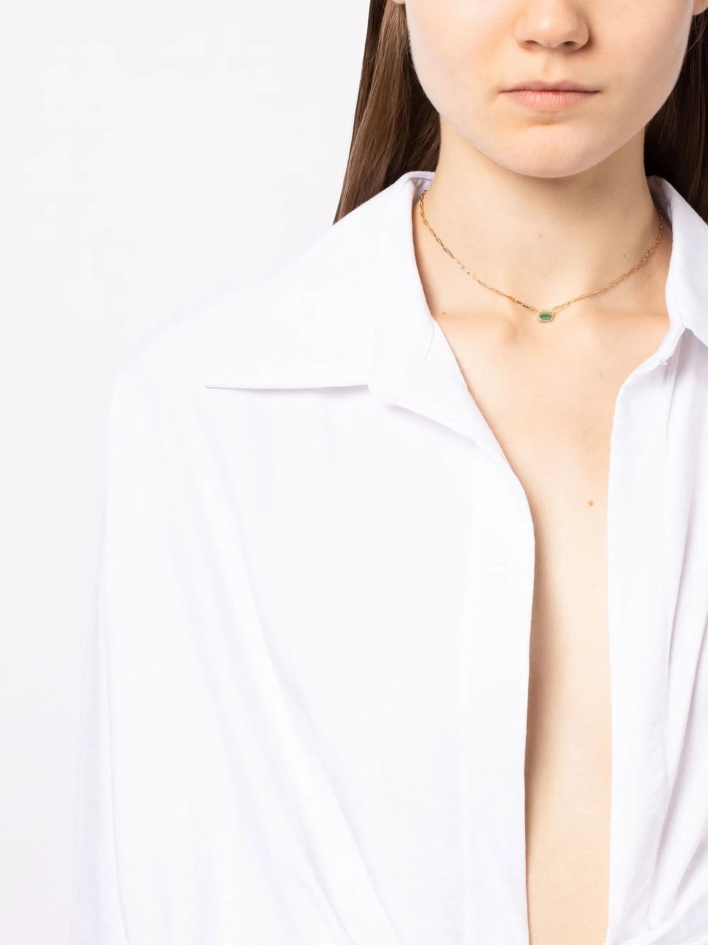 18kt yellow gold Mini Me diamond and emerald necklace