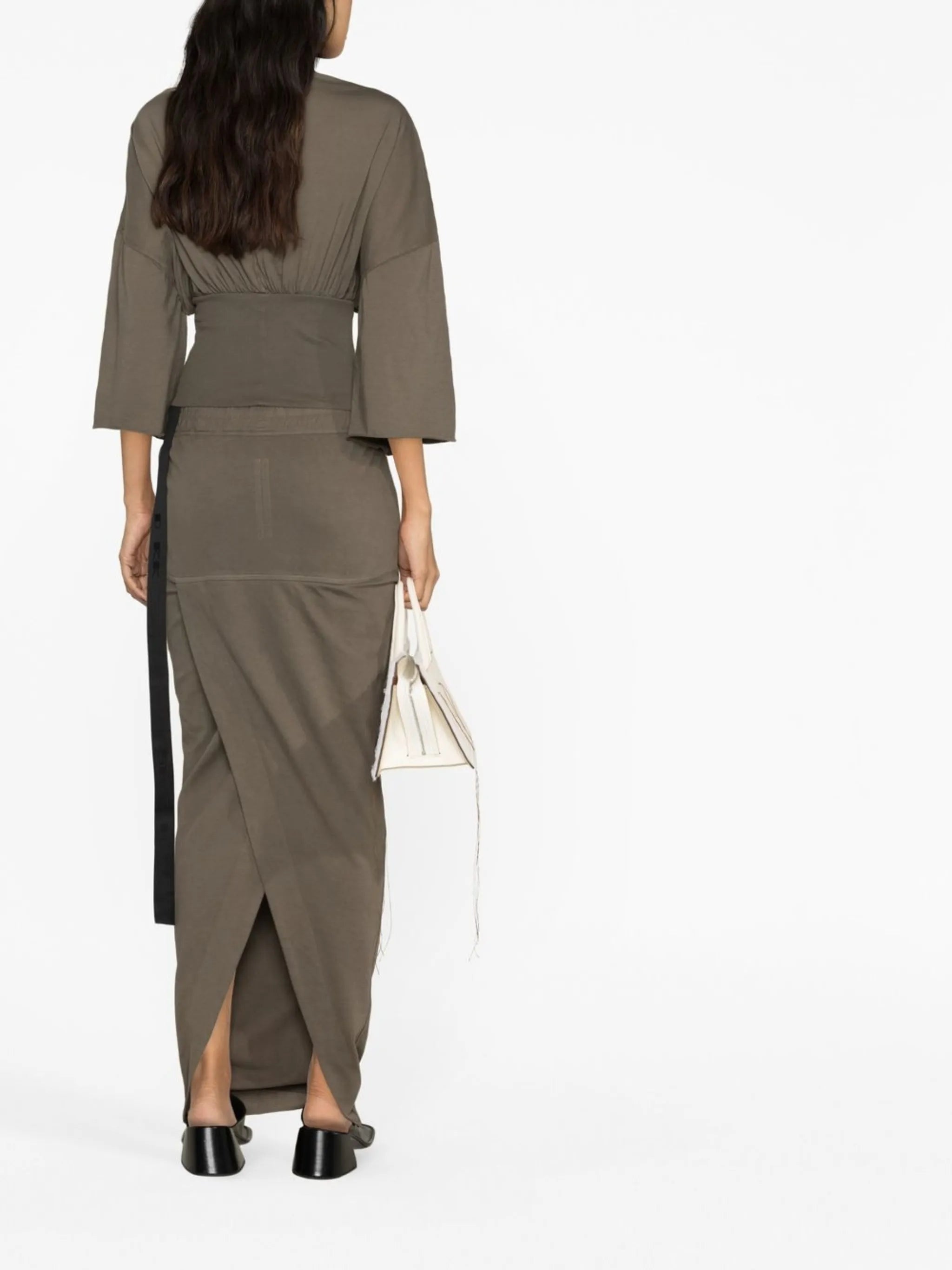 rear-slit jersey long skirt