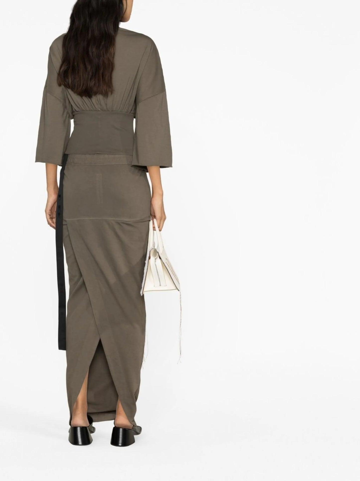 rear-slit jersey long skirt