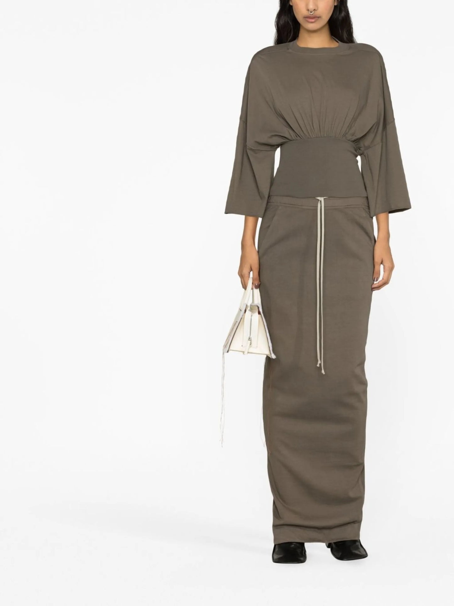 rear-slit jersey long skirt