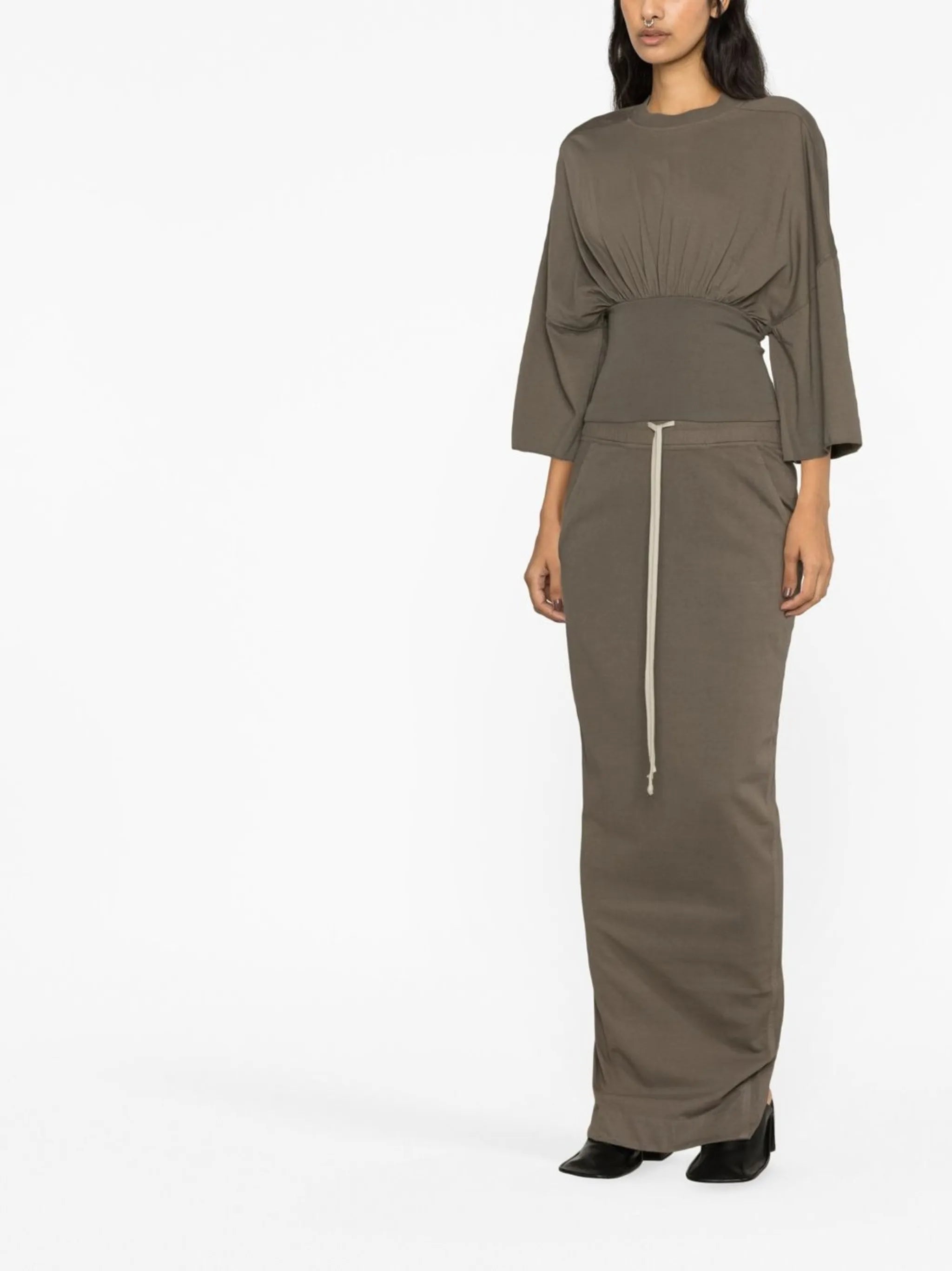 rear-slit jersey long skirt