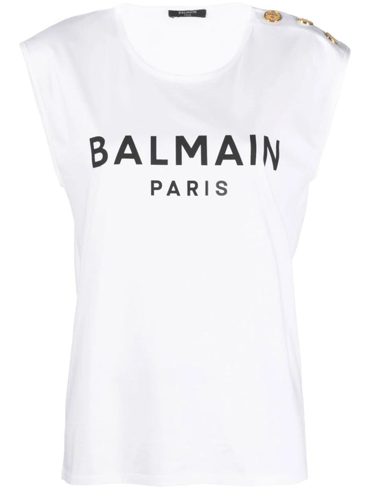 button-detail logo-print tank top