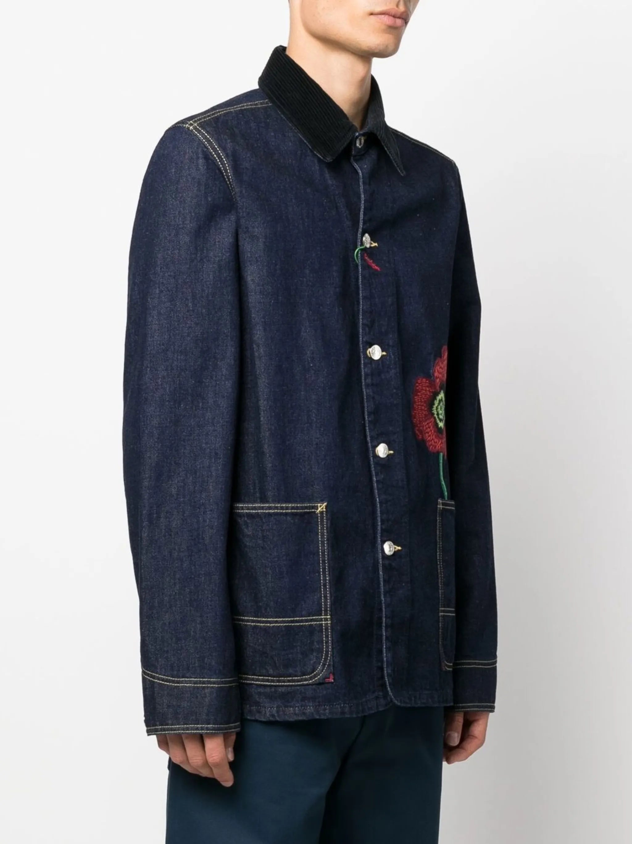 embroidered-flower detail denim jacket
