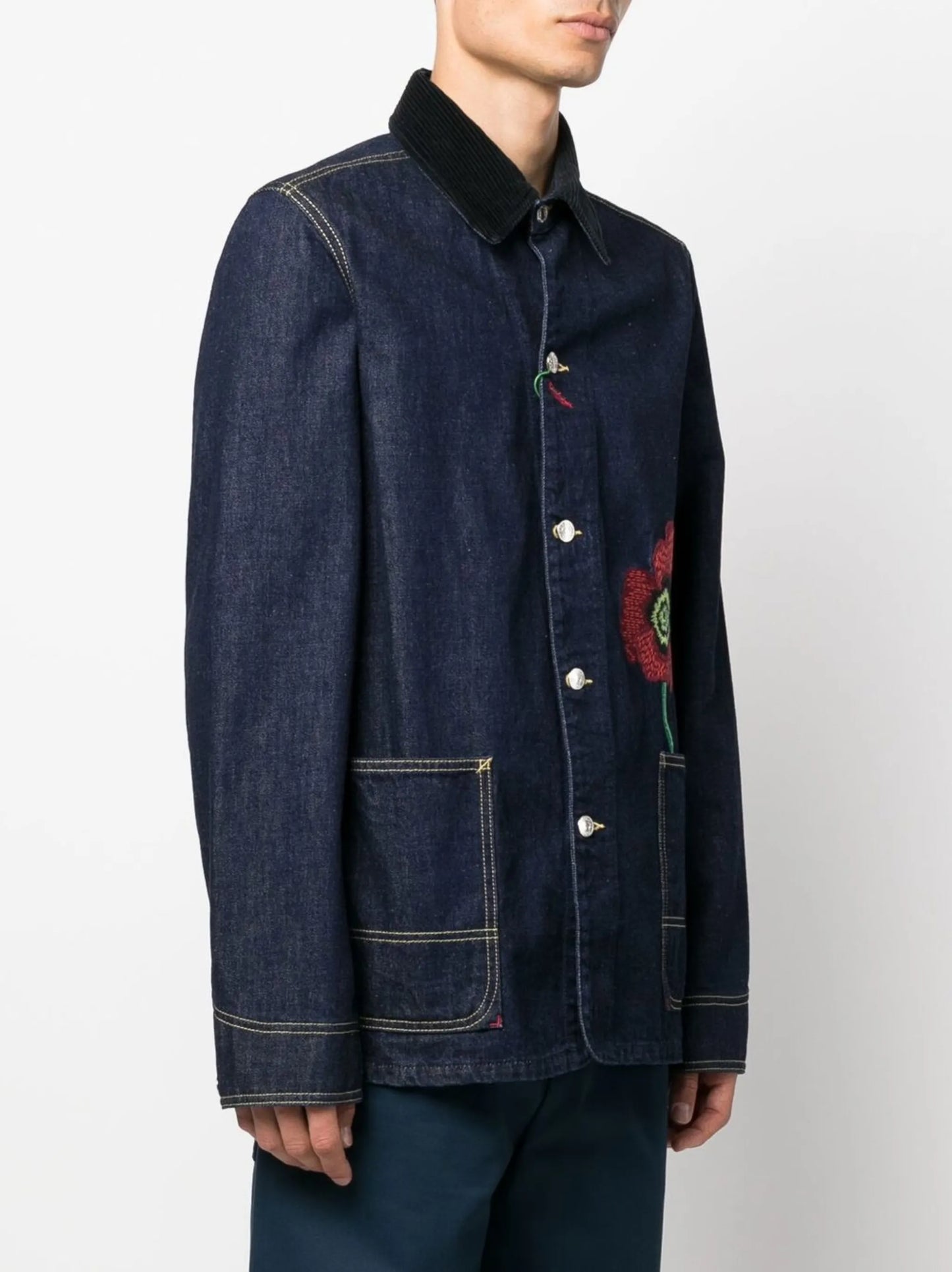 embroidered-flower detail denim jacket