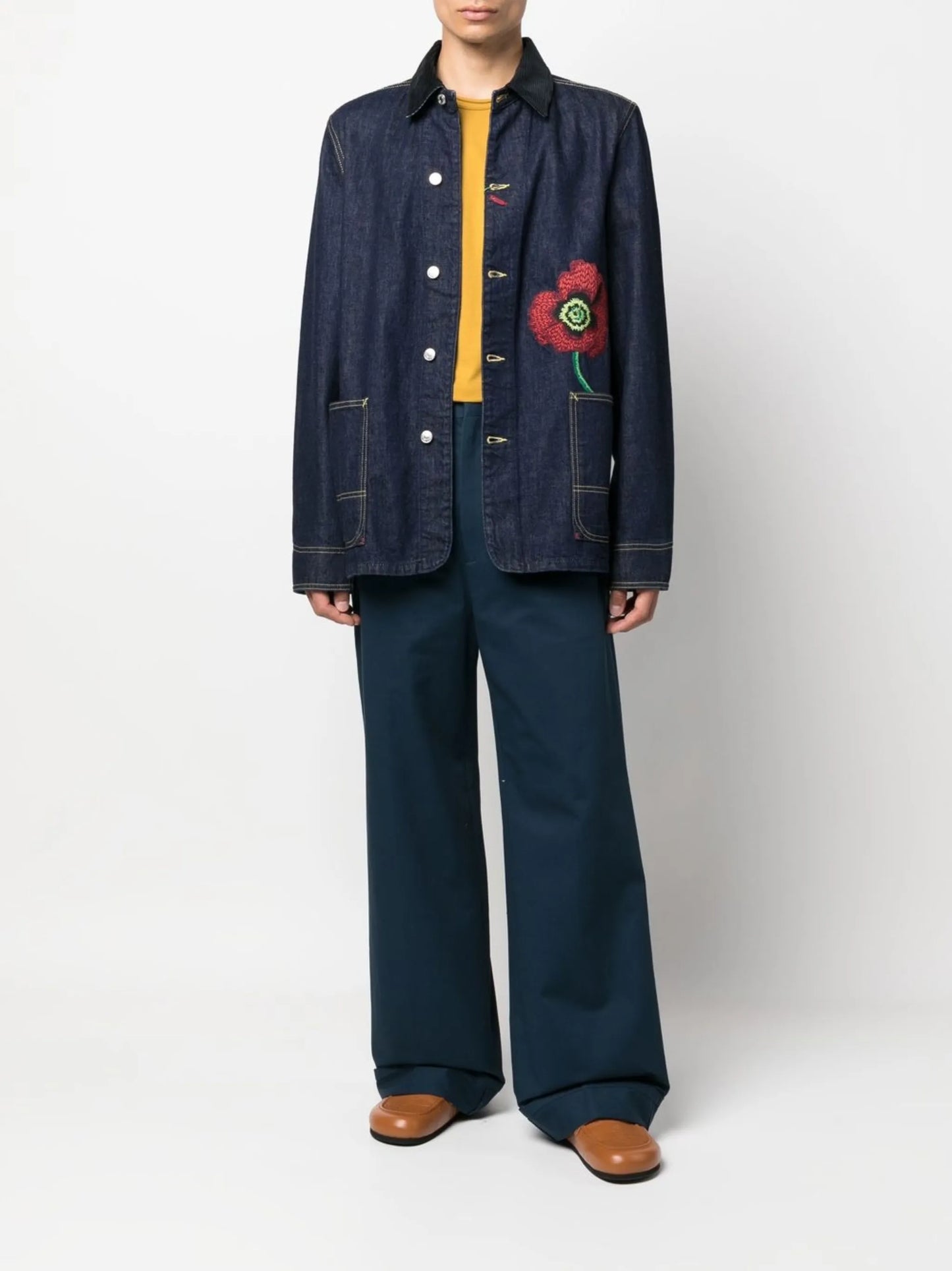 embroidered-flower detail denim jacket
