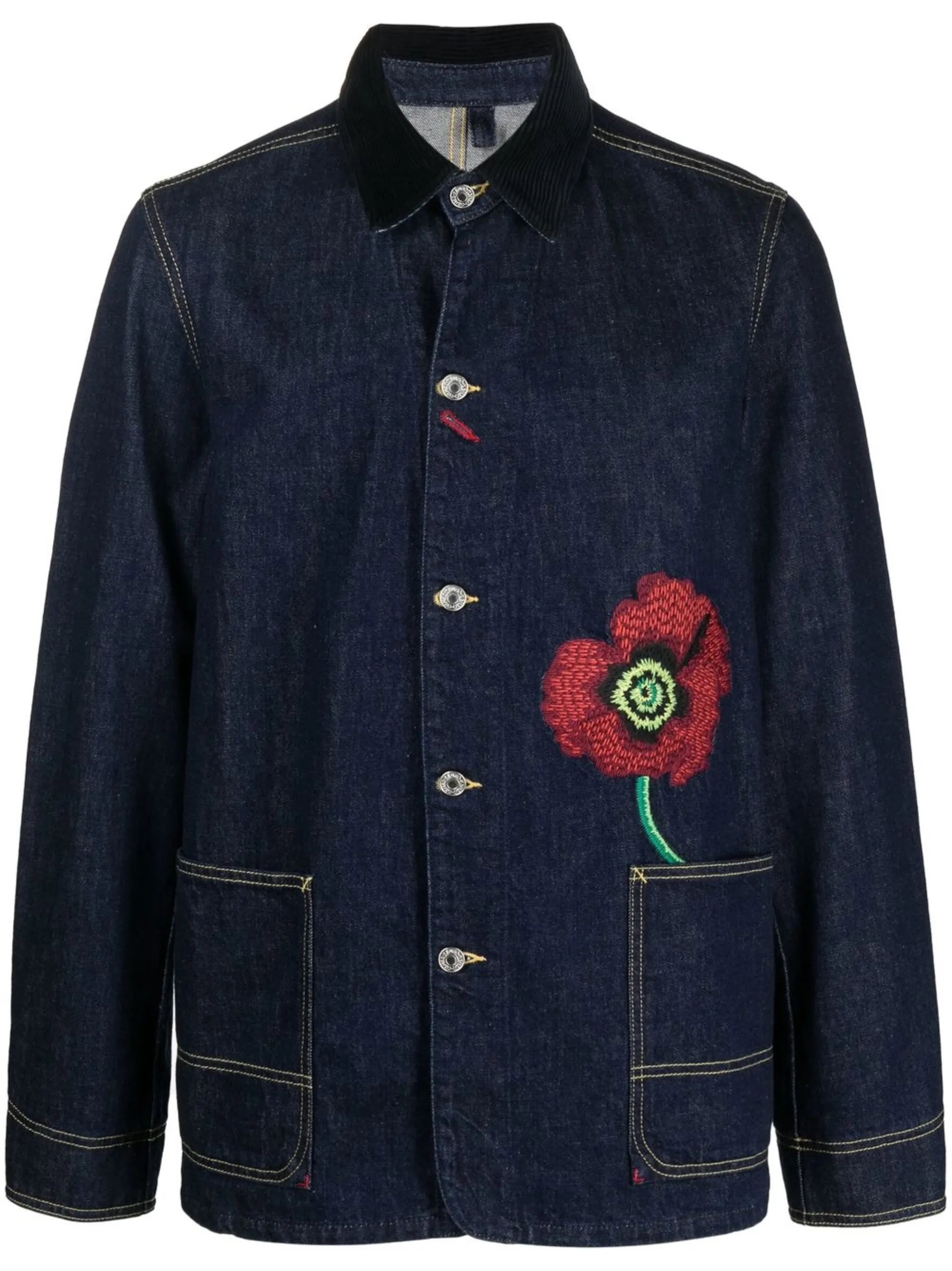 embroidered-flower detail denim jacket