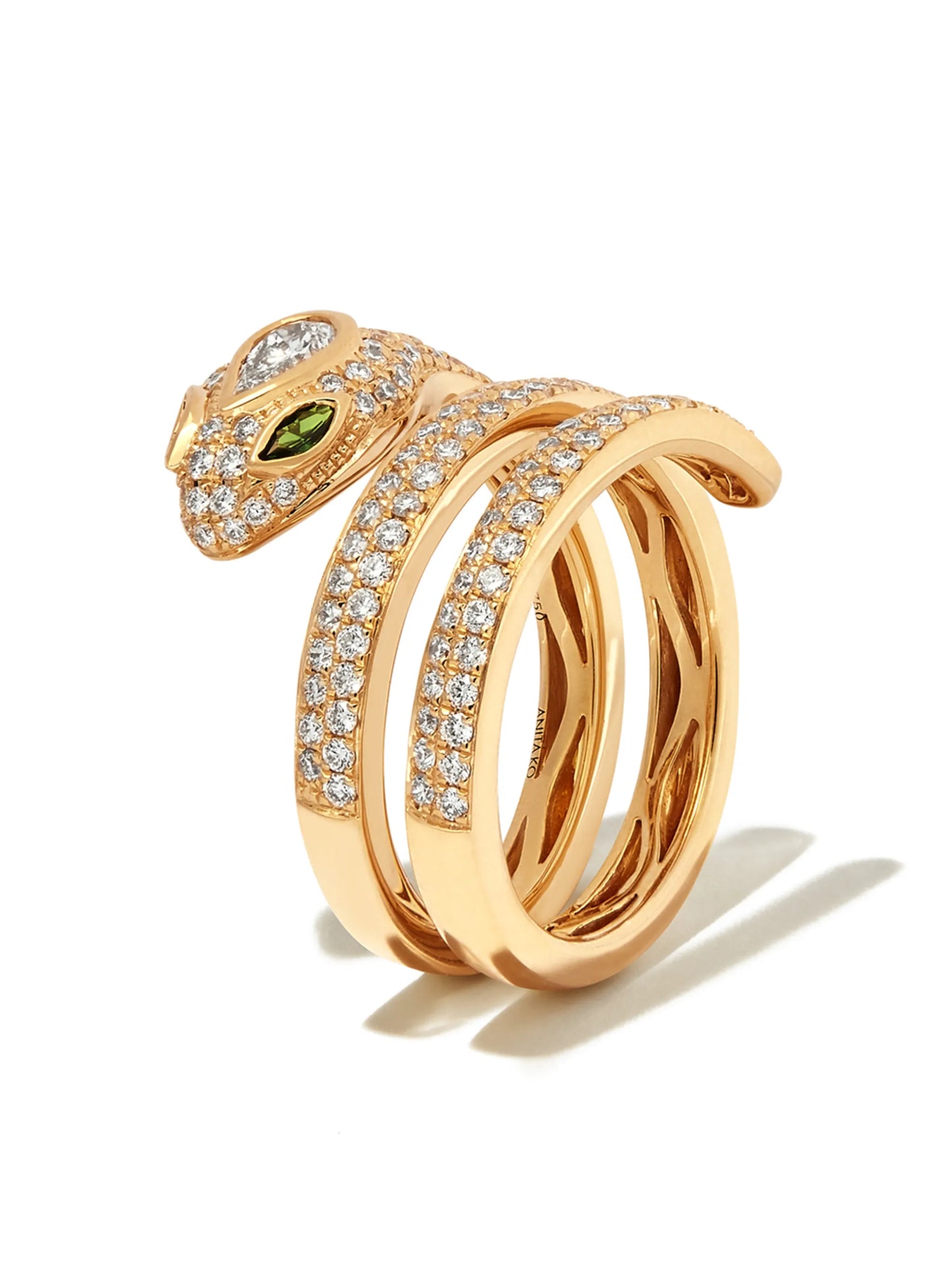 18kt yellow gold Snake Coil diamond and emerald ring