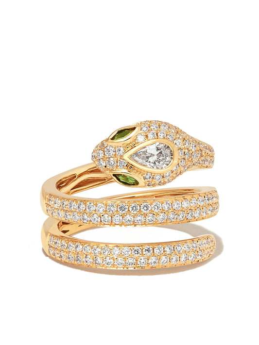 18kt yellow gold Snake Coil diamond and emerald ring