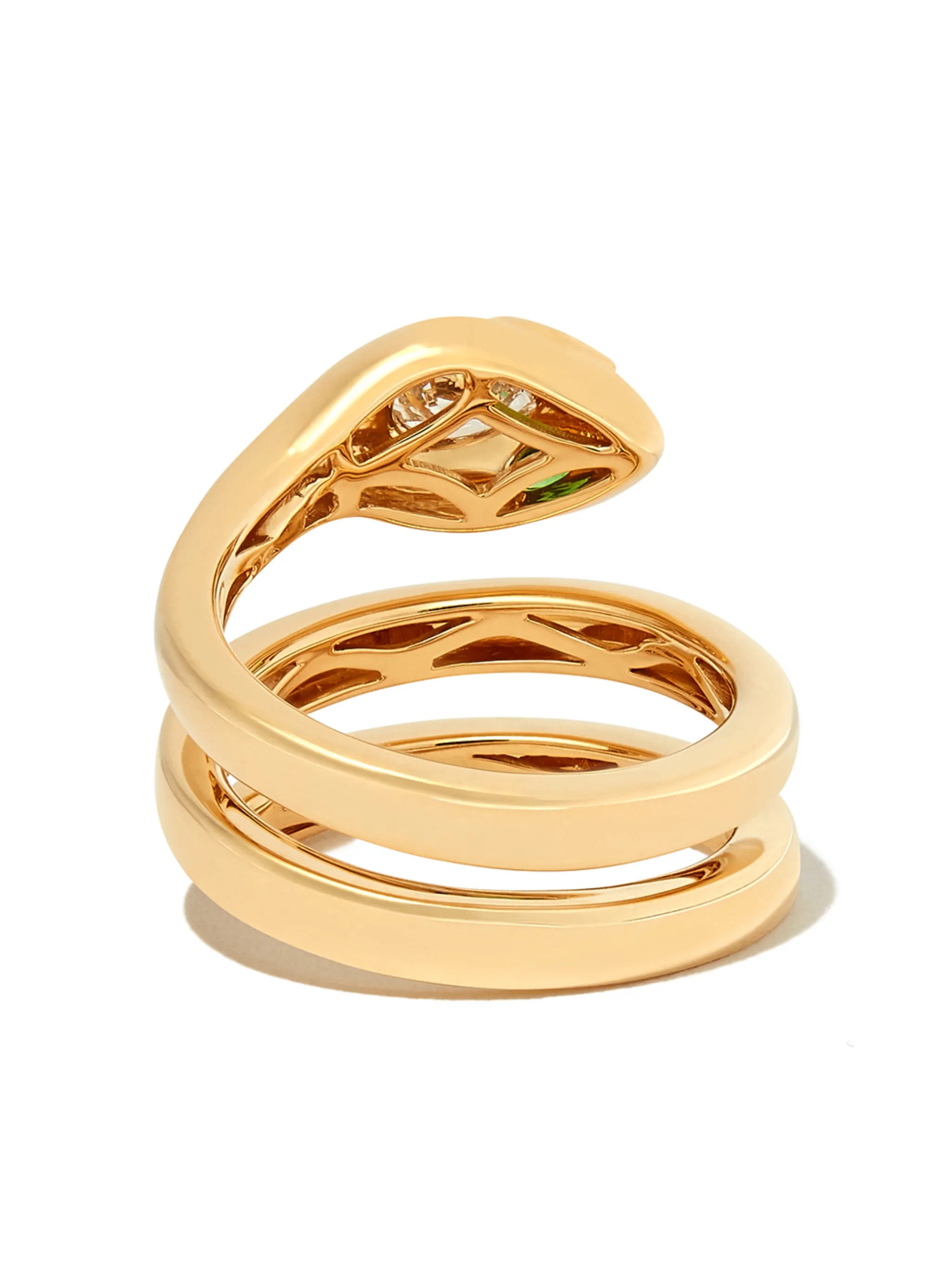 18kt yellow gold Snake Coil diamond and emerald ring