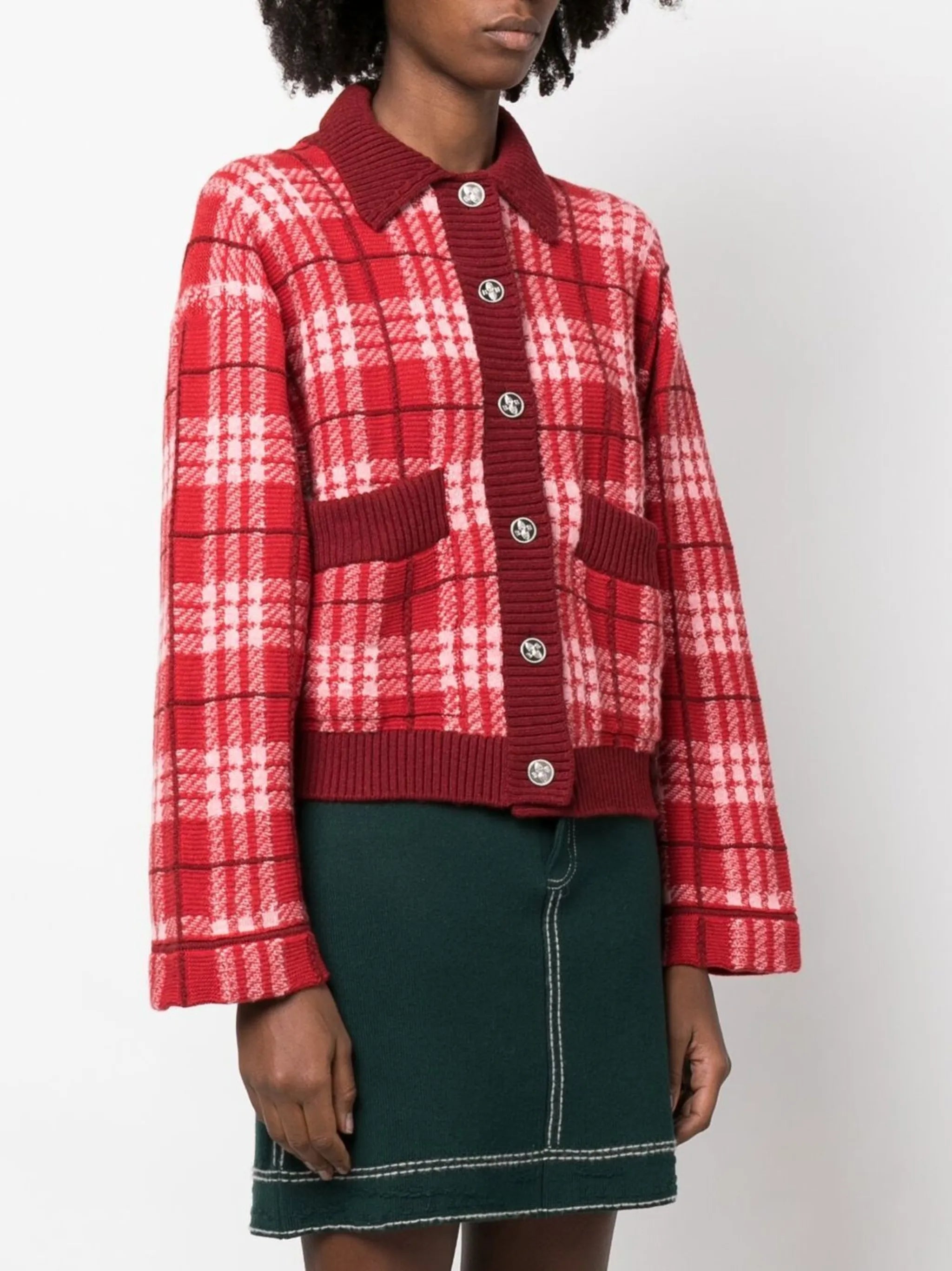 checked cashmere cardigan