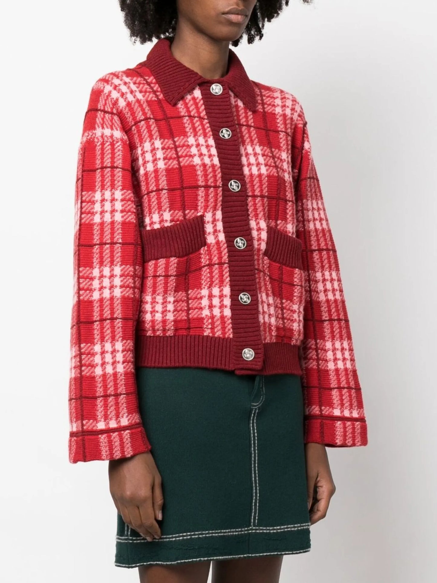 checked cashmere cardigan