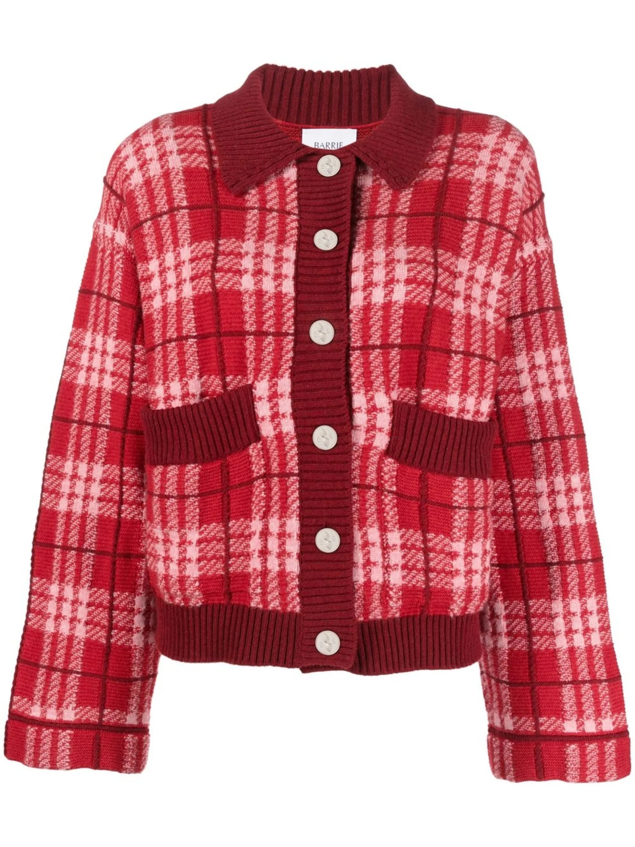 checked cashmere cardigan
