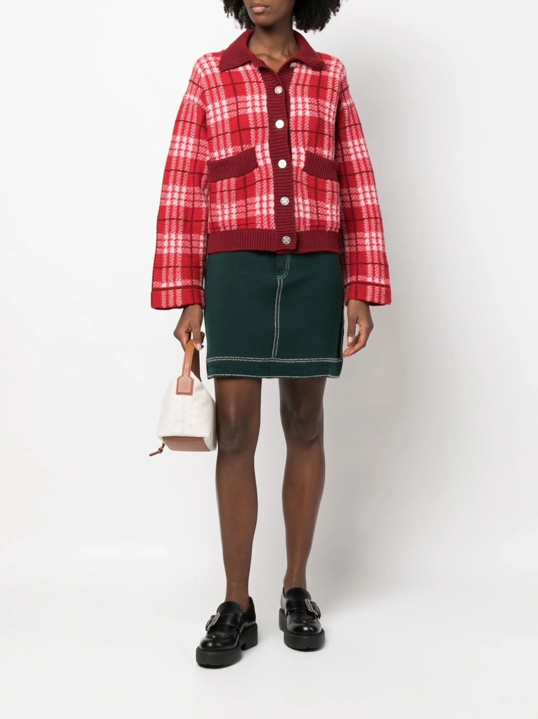 checked cashmere cardigan