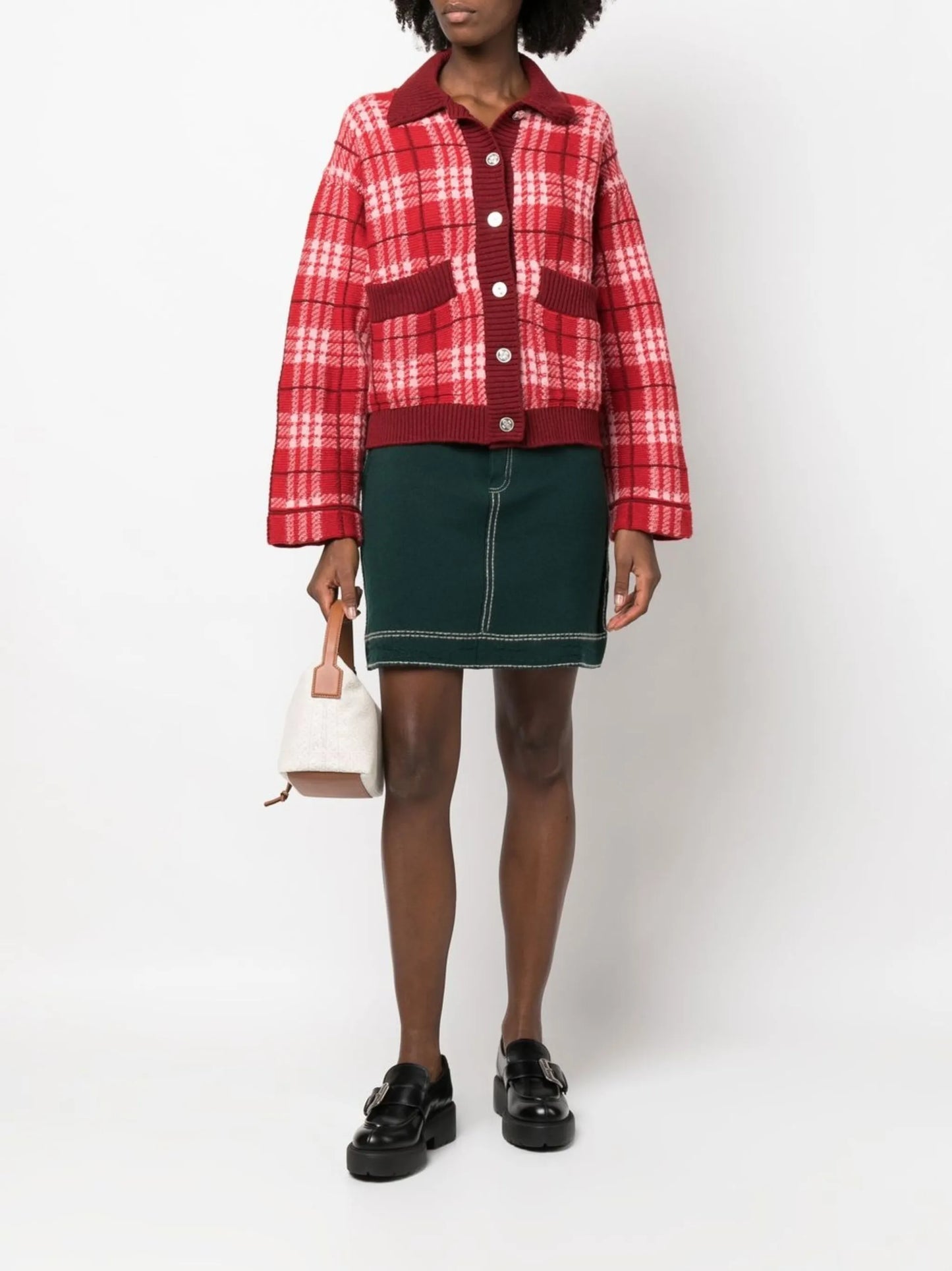 checked cashmere cardigan