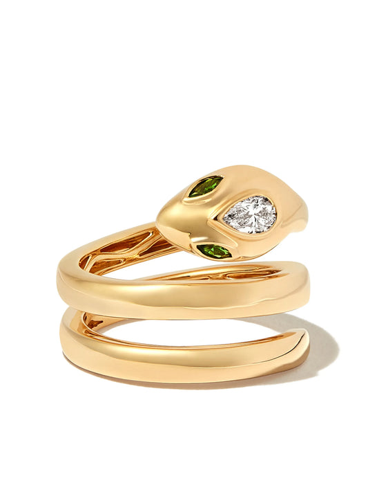 18kt yellow gold Snake Coil diamond and emerald ring