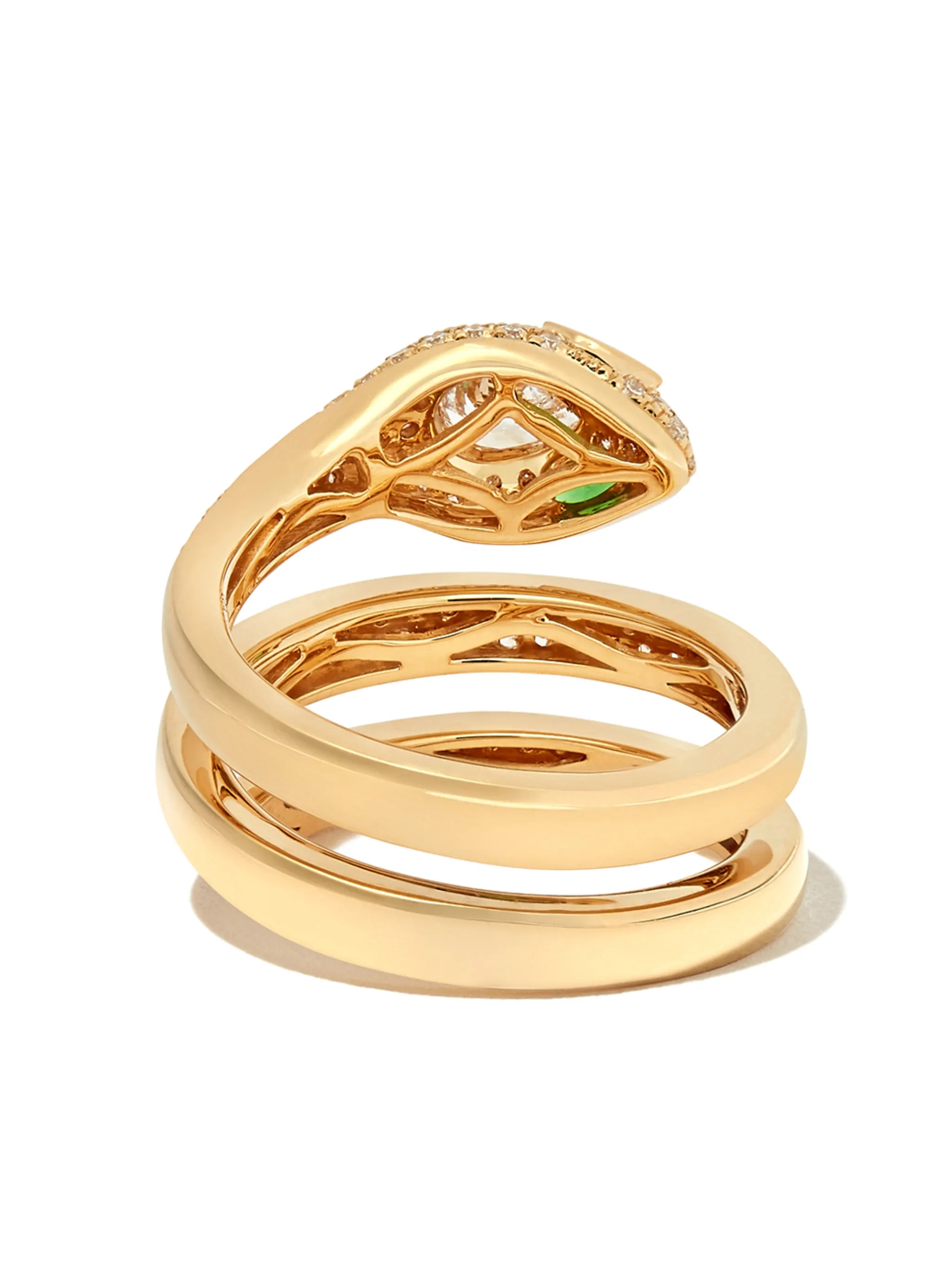 18kt yellow gold Snake Coil diamond and emerald ring