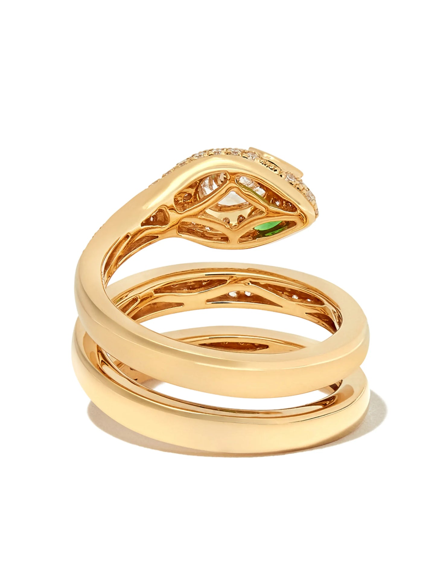 18kt yellow gold Snake Coil diamond and emerald ring