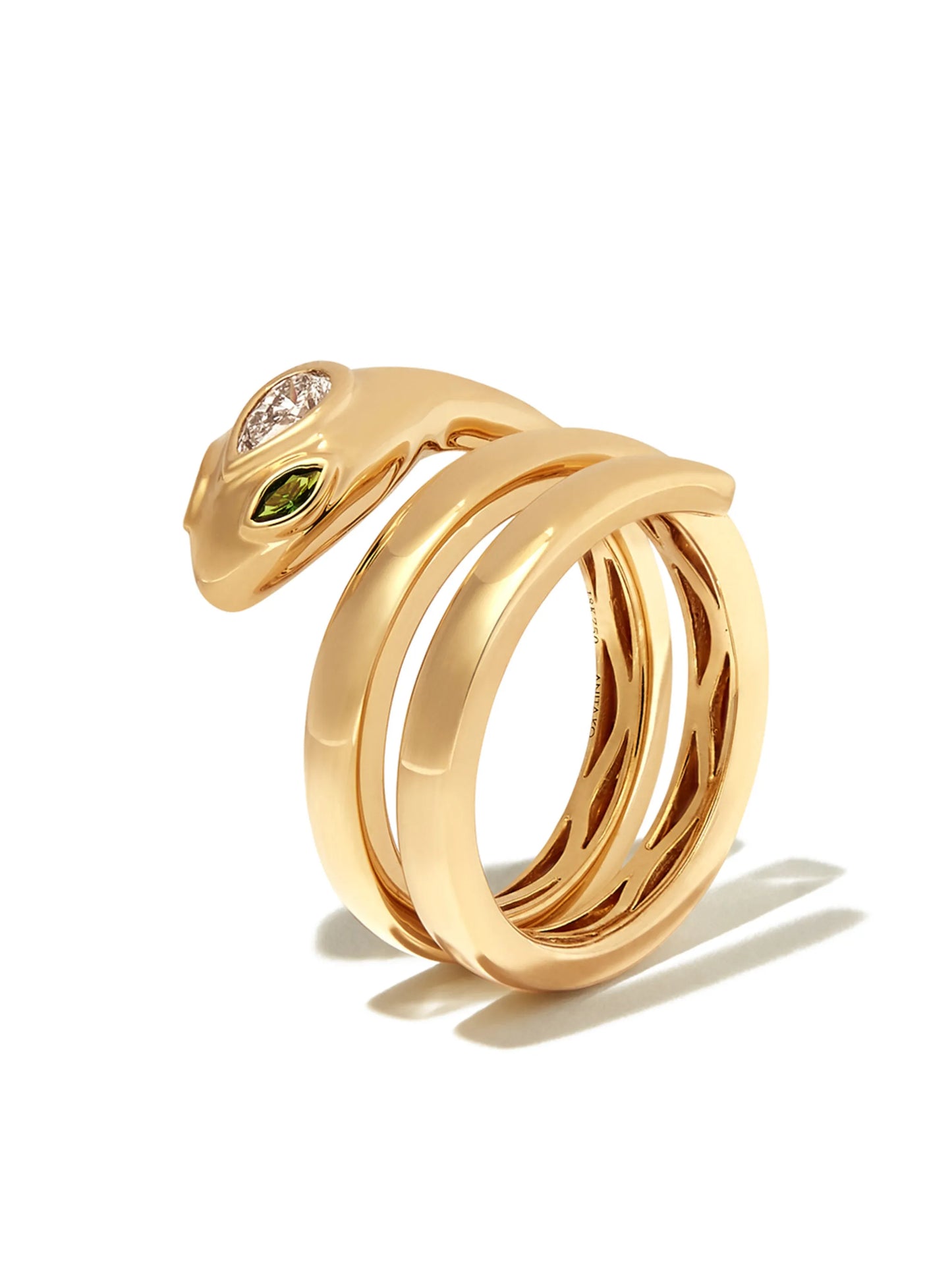 18kt yellow gold Snake Coil diamond and emerald ring