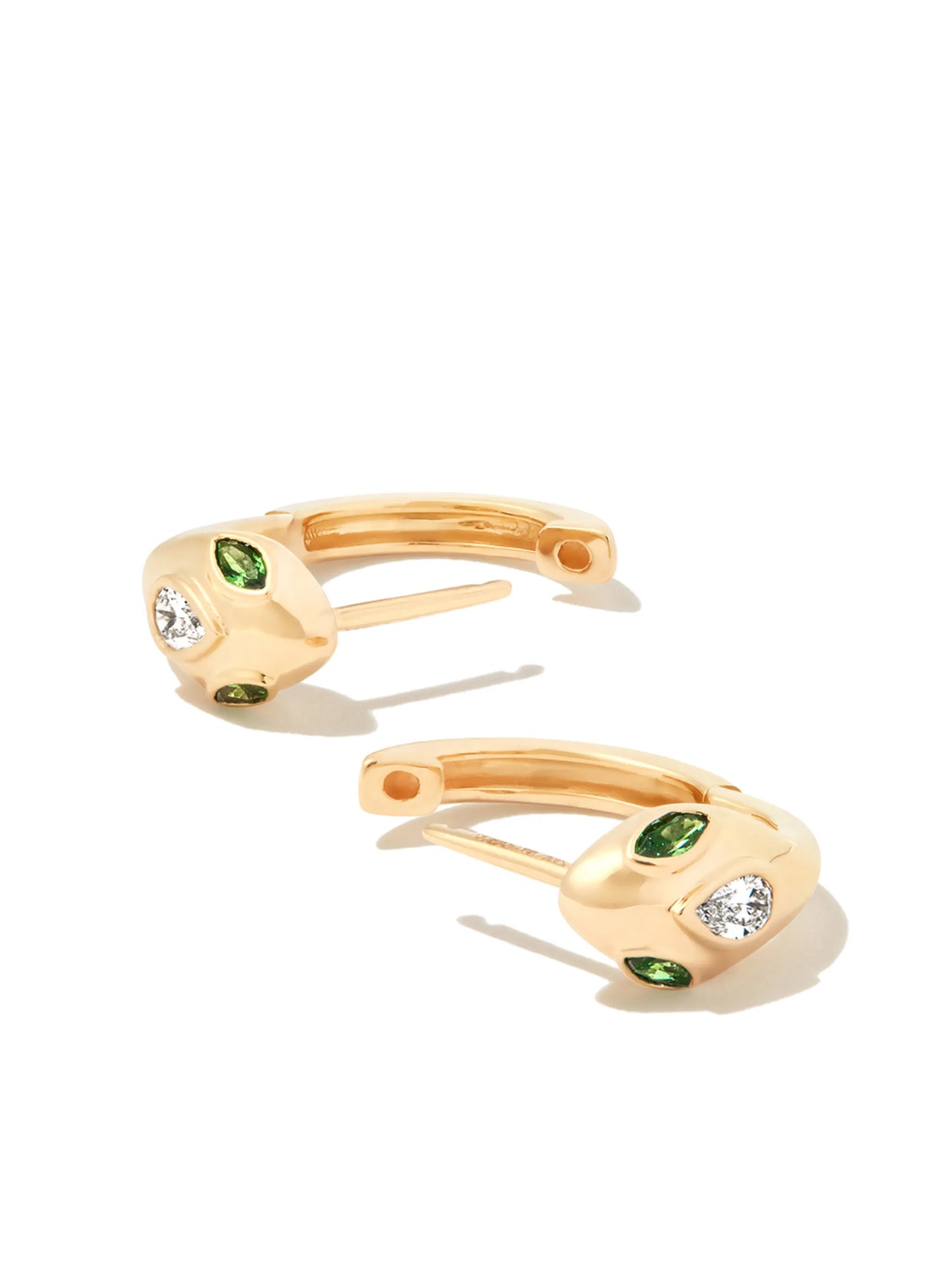 18kt yellow gold Snake diamond and emerald huggie hoops