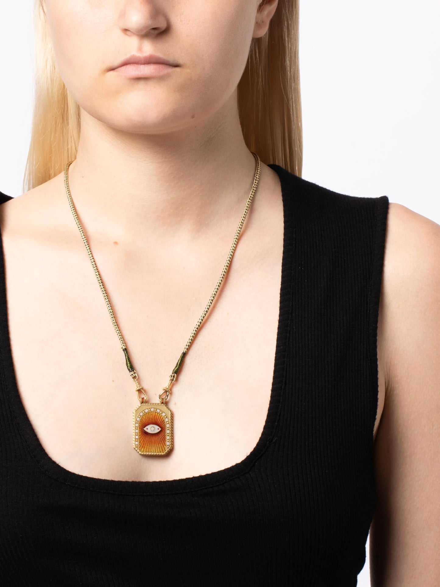 18kt yellow gold Eye Protect scapular necklace