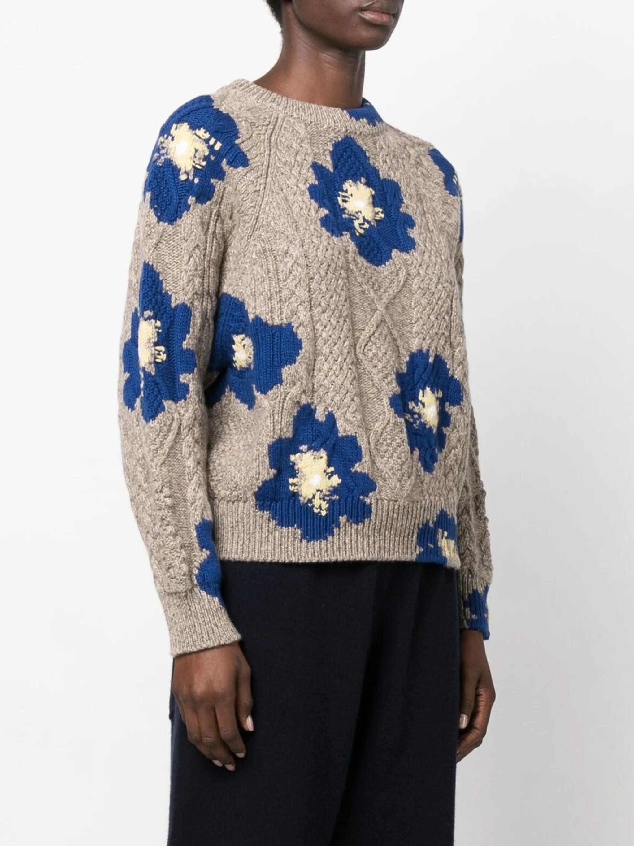 floral-pattern cashmere jumper