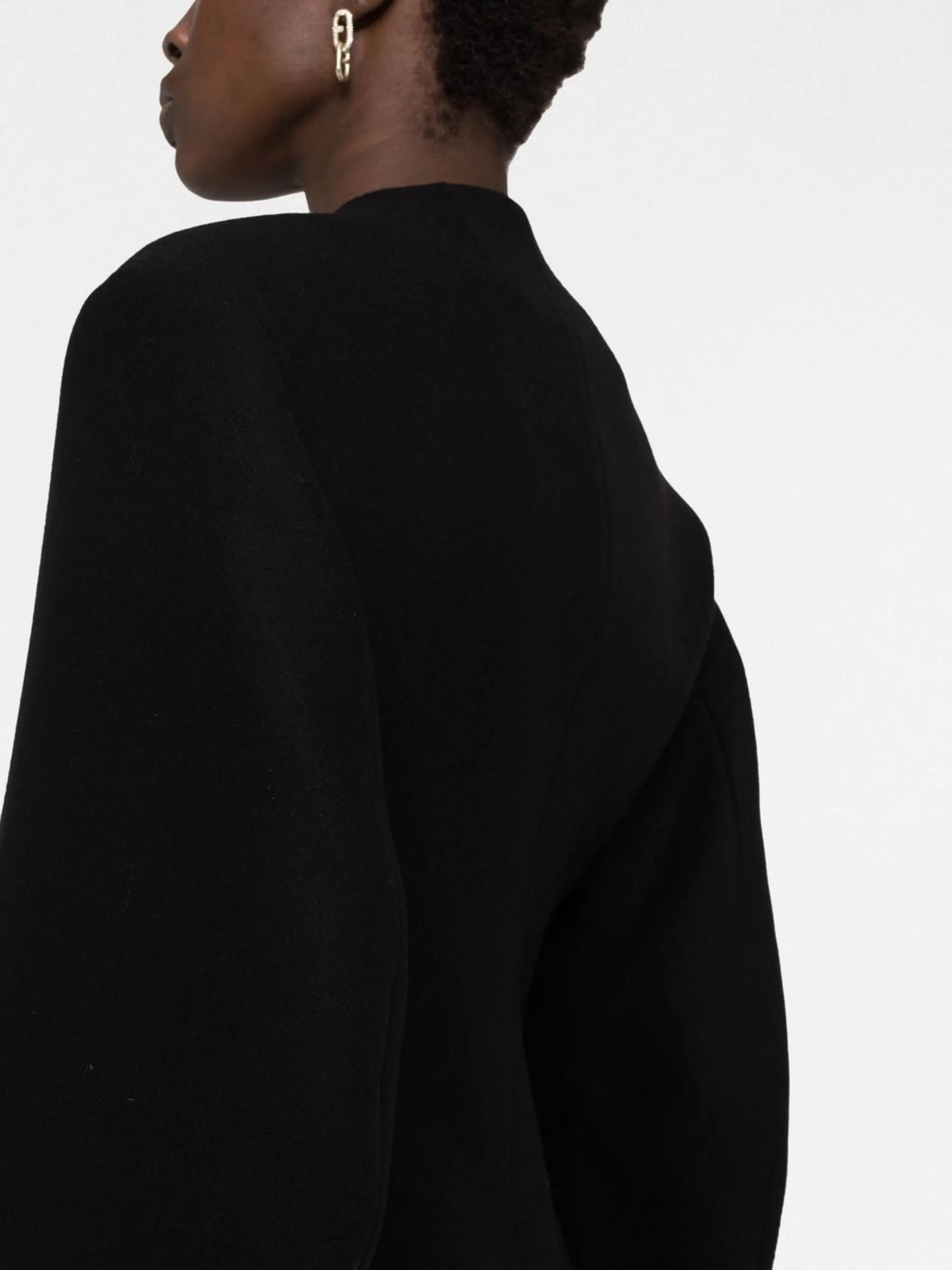 logo-button collarless cape jacket