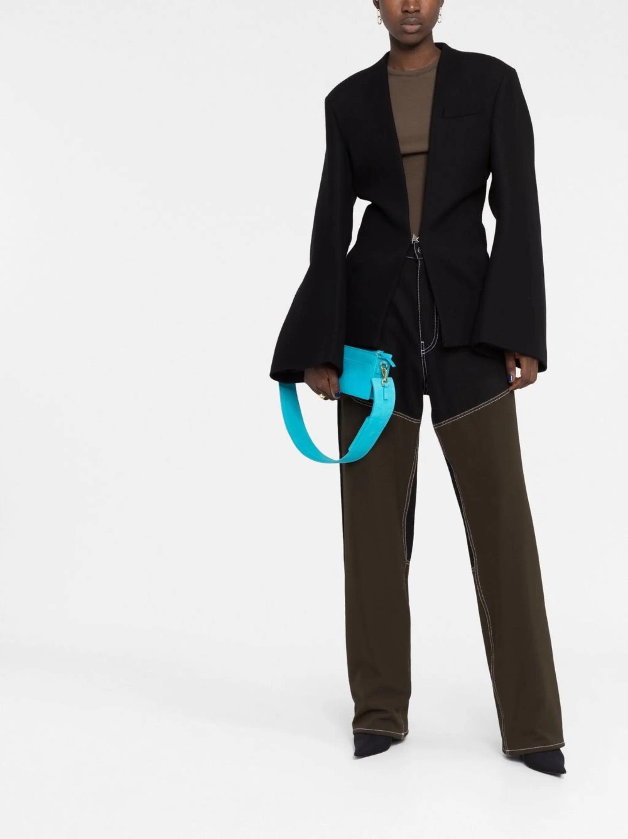logo-button collarless cape jacket
