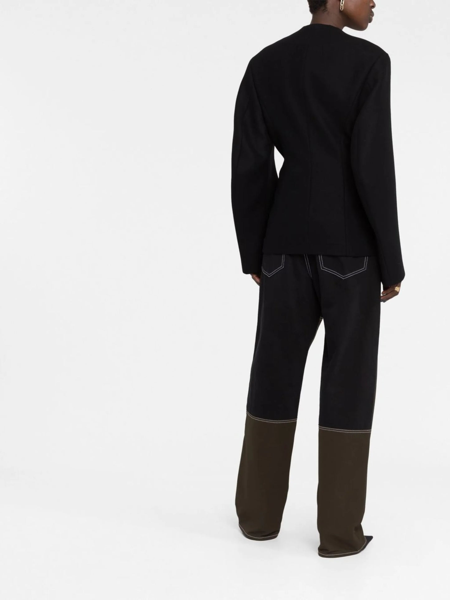 logo-button collarless cape jacket