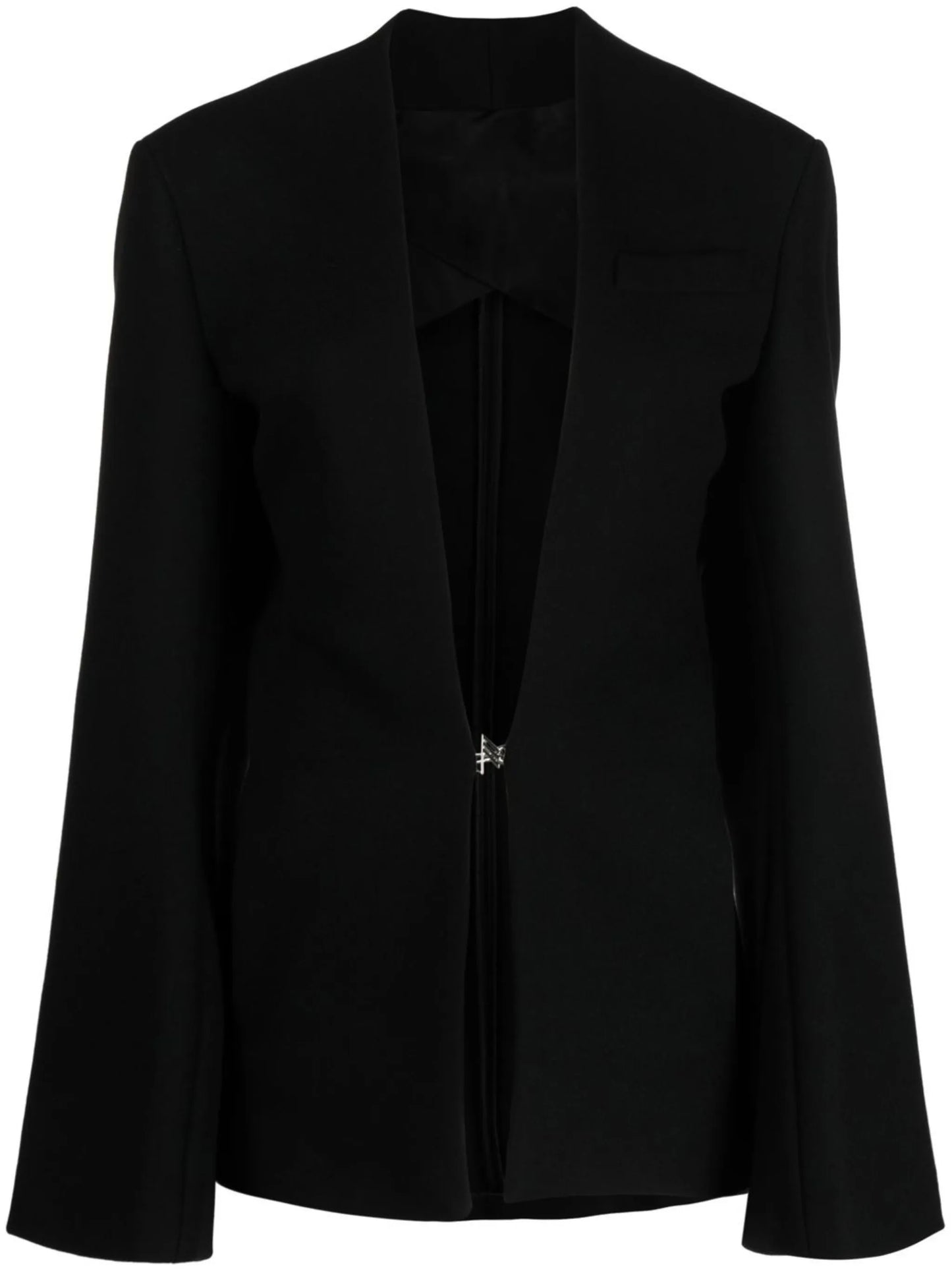 logo-button collarless cape jacket