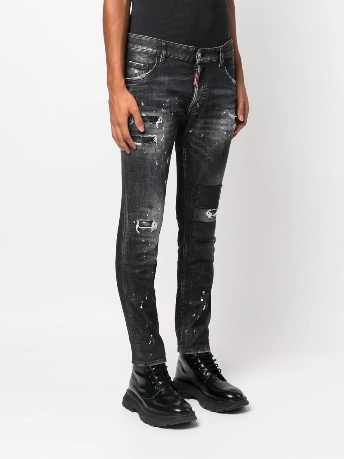 distressed-finish denim jeans