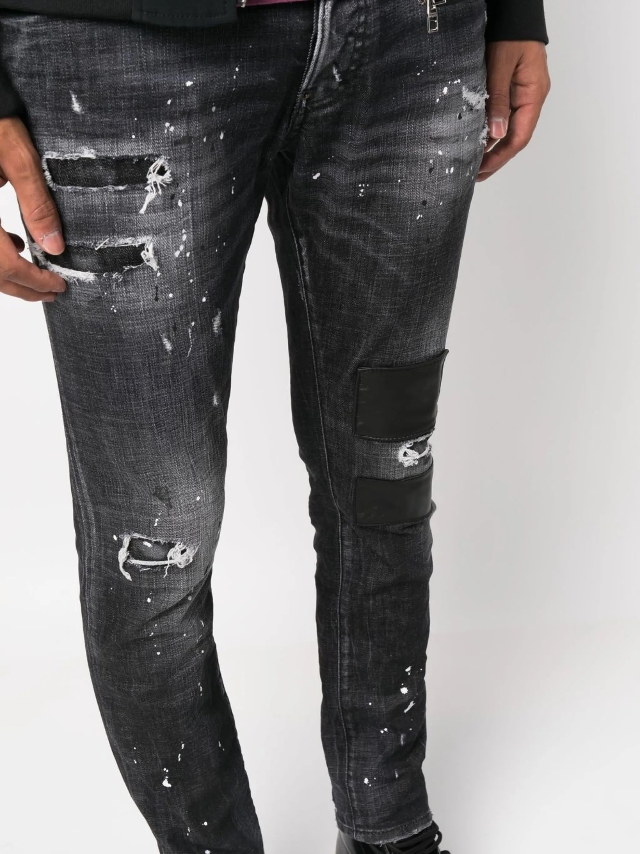 distressed-finish denim jeans