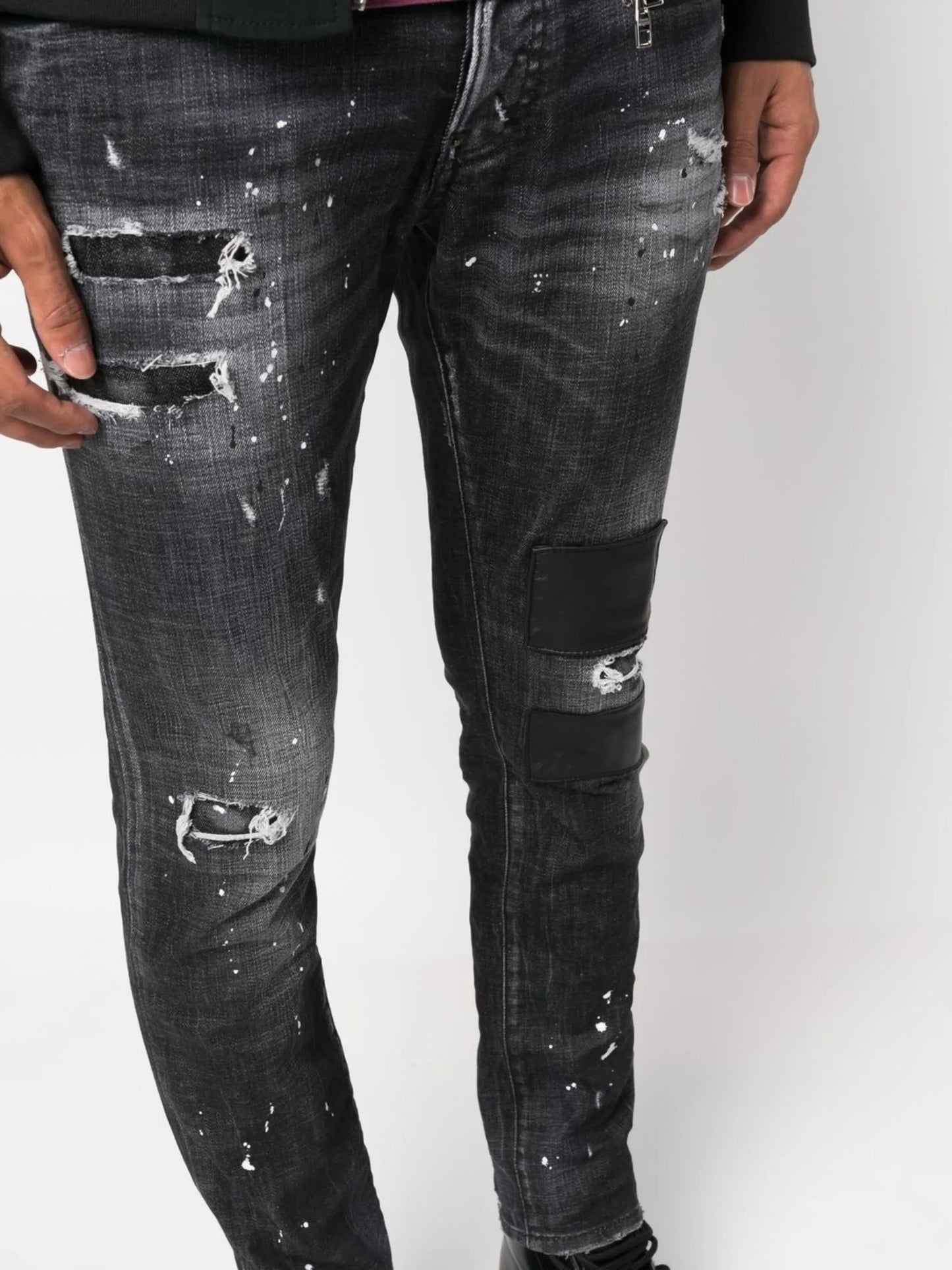 distressed-finish denim jeans